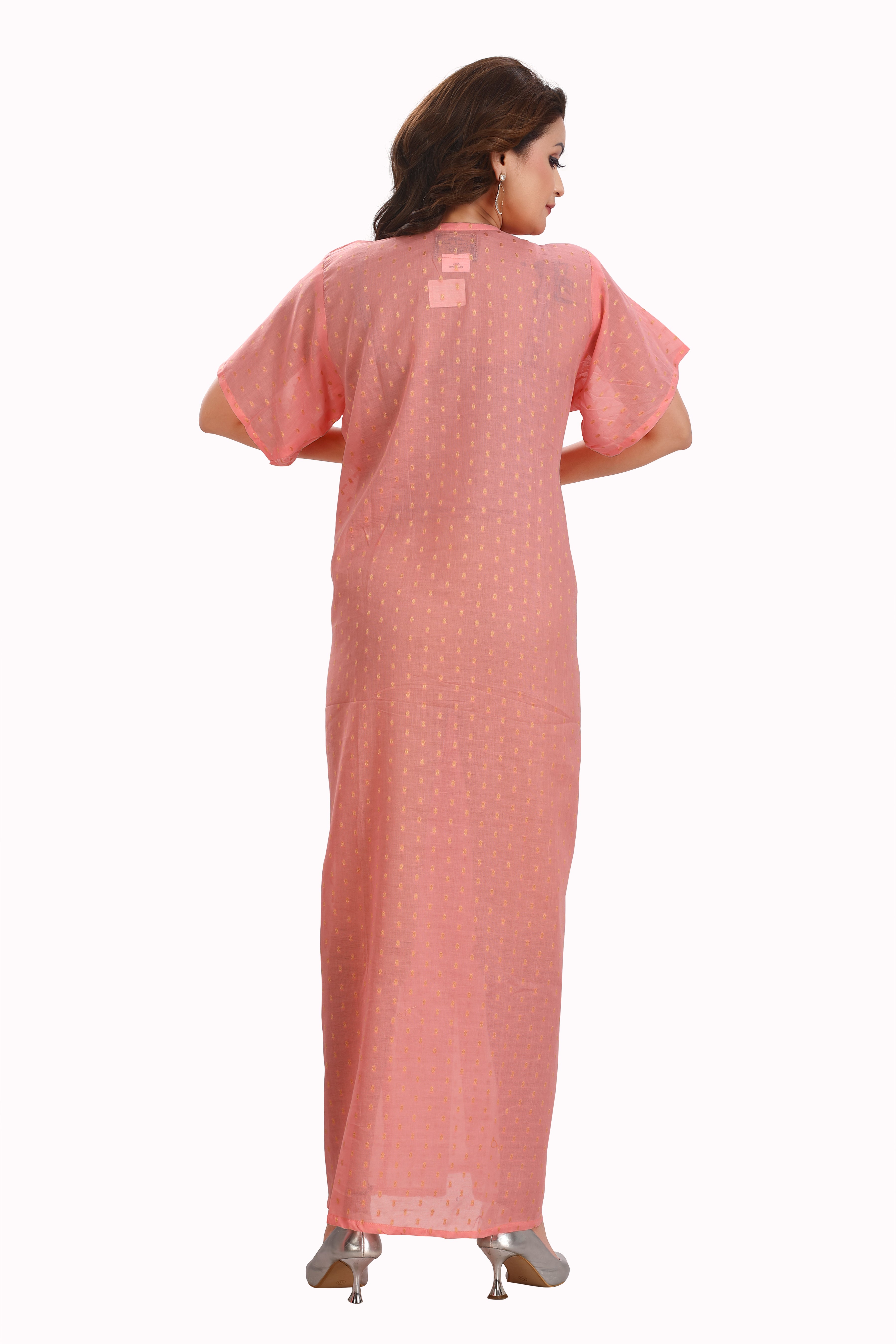 Peach Cotton Half Sleeve Maxi Dress - Stylish & Comfortable 0T0A6709 - D.NO.101