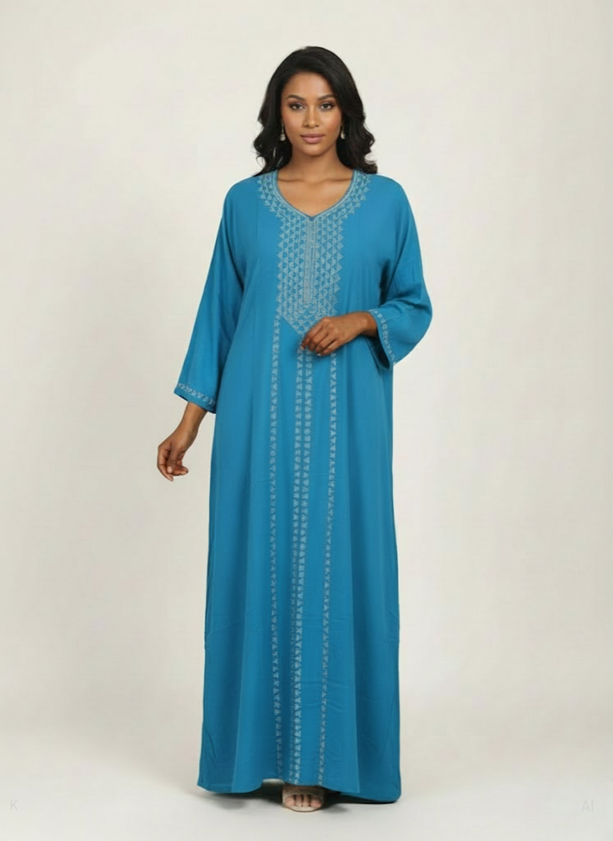 Blue Rayon Kaftan With Stone Detail REYON DP STON
