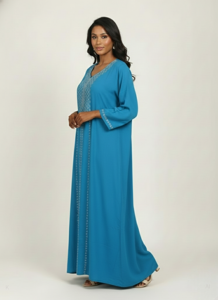 Blue Rayon Kaftan With Stone Detail REYON DP STON