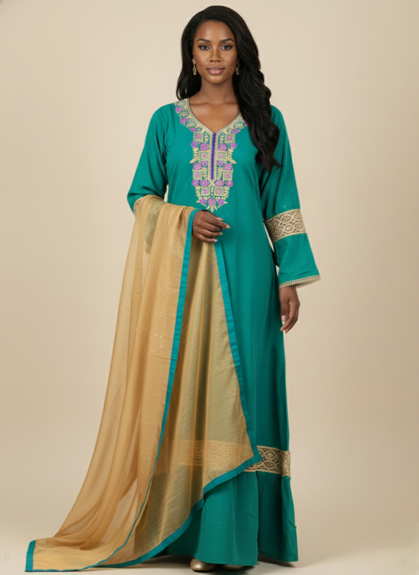 Emerald Green Embroidered Rayon Kaftan – Rayon Jacquard Butti PS-256-DP-RAYON
