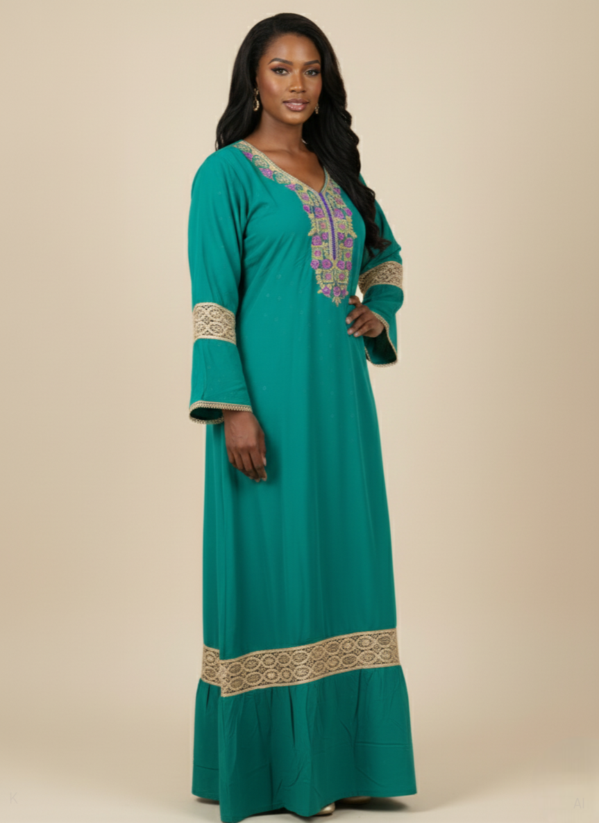 Emerald Green Embroidered Rayon Kaftan – Rayon Jacquard Butti PS-256-DP-RAYON