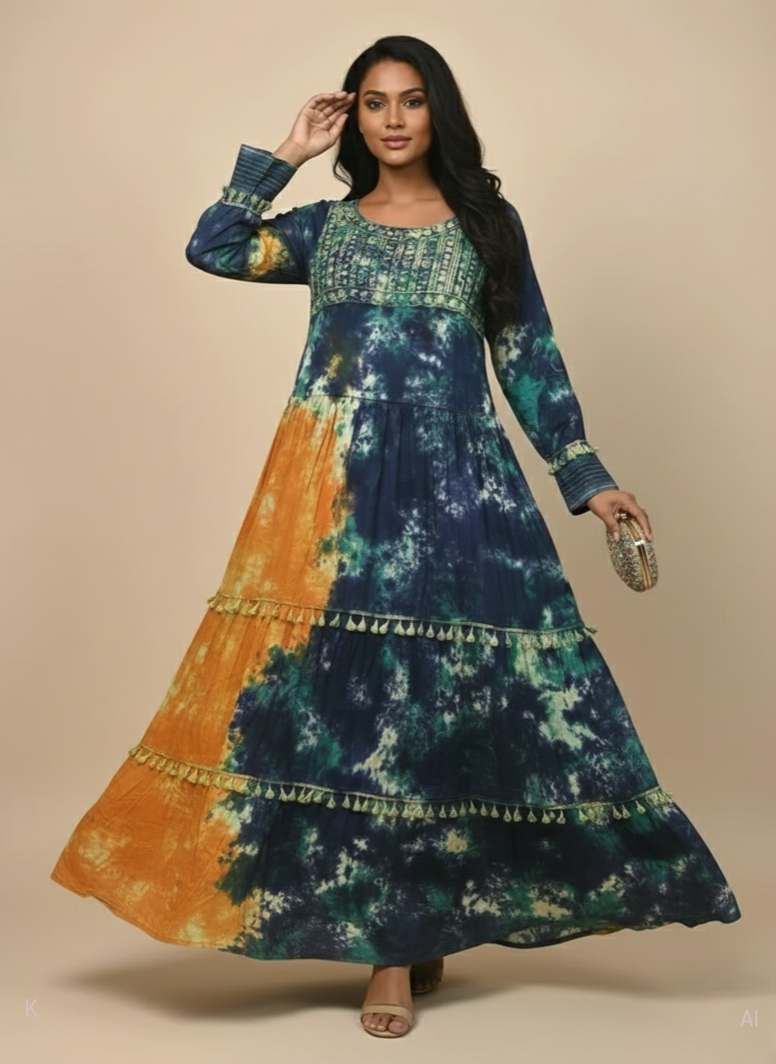 Multicolor Tie-Dye Kaftan Rayon Fabric MF-2446 DP