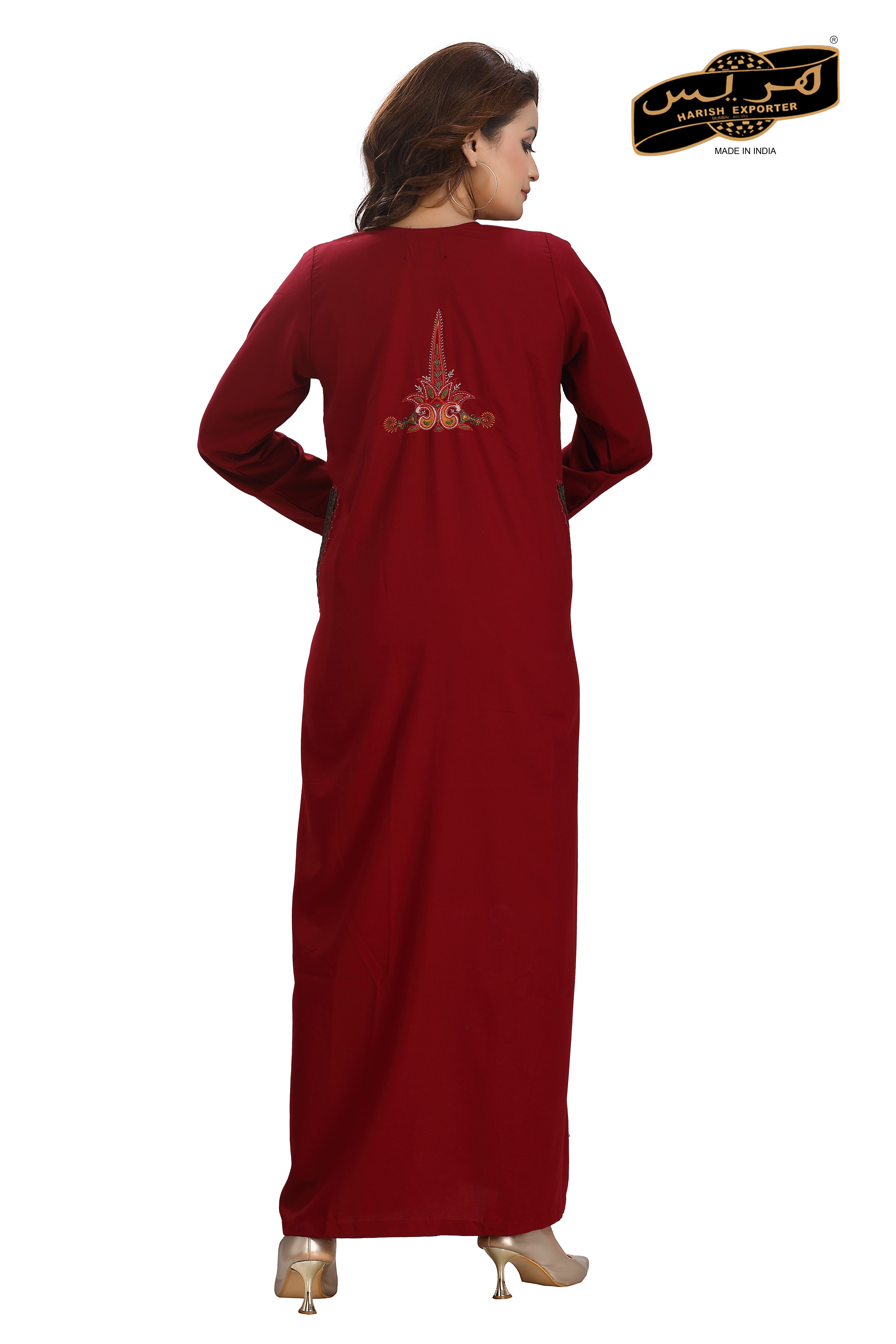 Maroon Polyester Cotton Kaftan Dress - Elegant & Comfortable AB-101