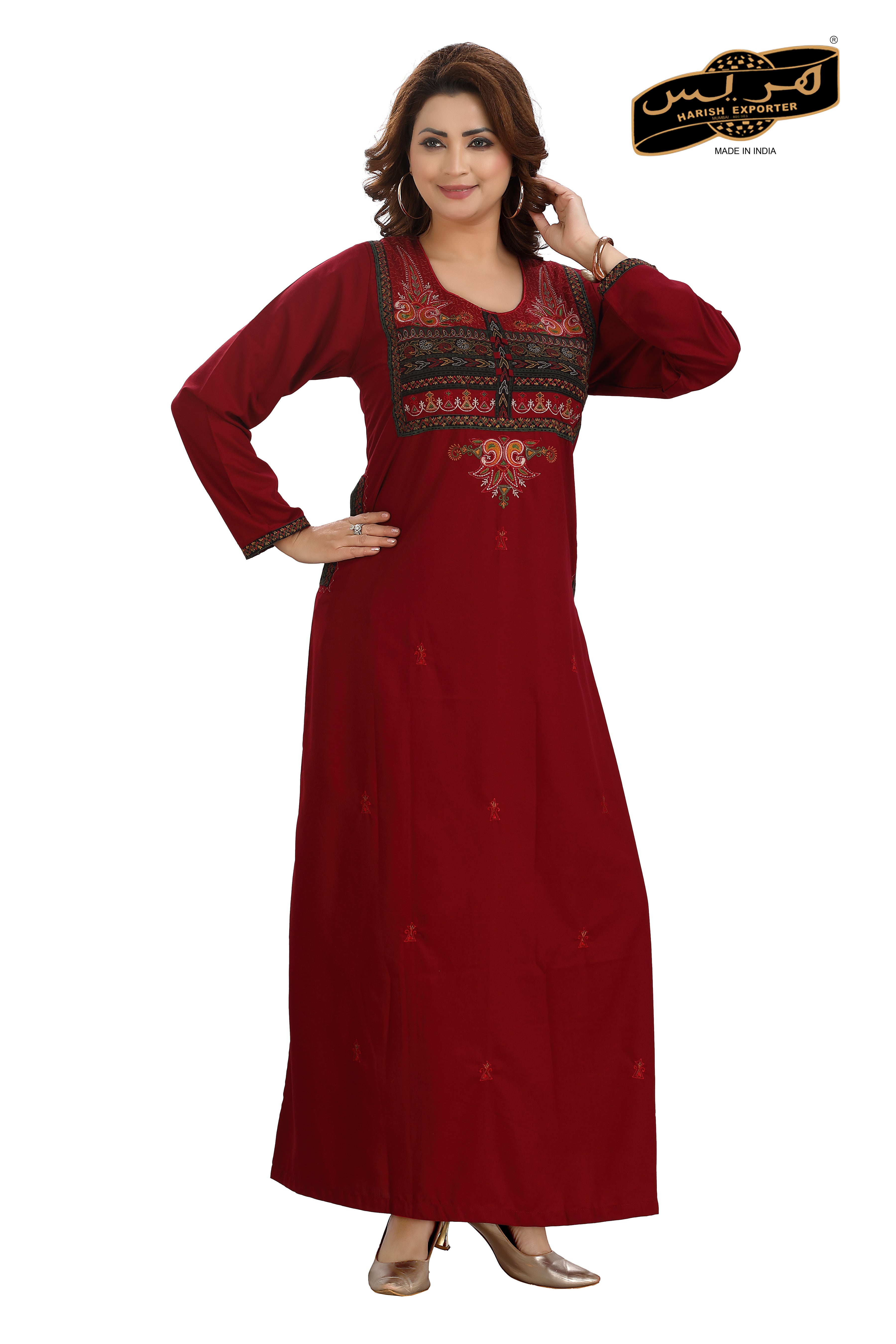 Maroon Polyester Cotton Kaftan Dress - Elegant & Comfortable AB-101
