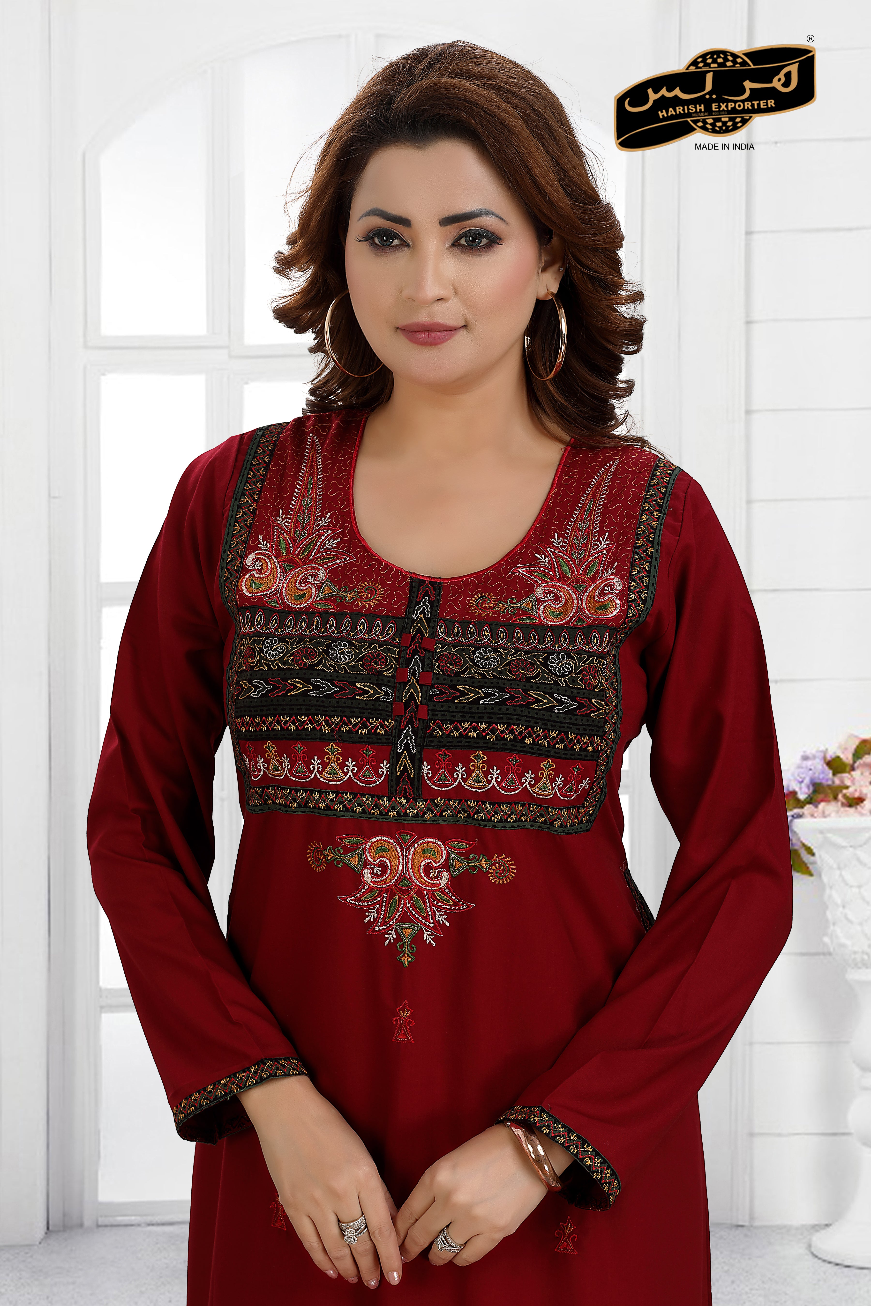 Maroon Polyester Cotton Kaftan Dress - Elegant & Comfortable AB-101