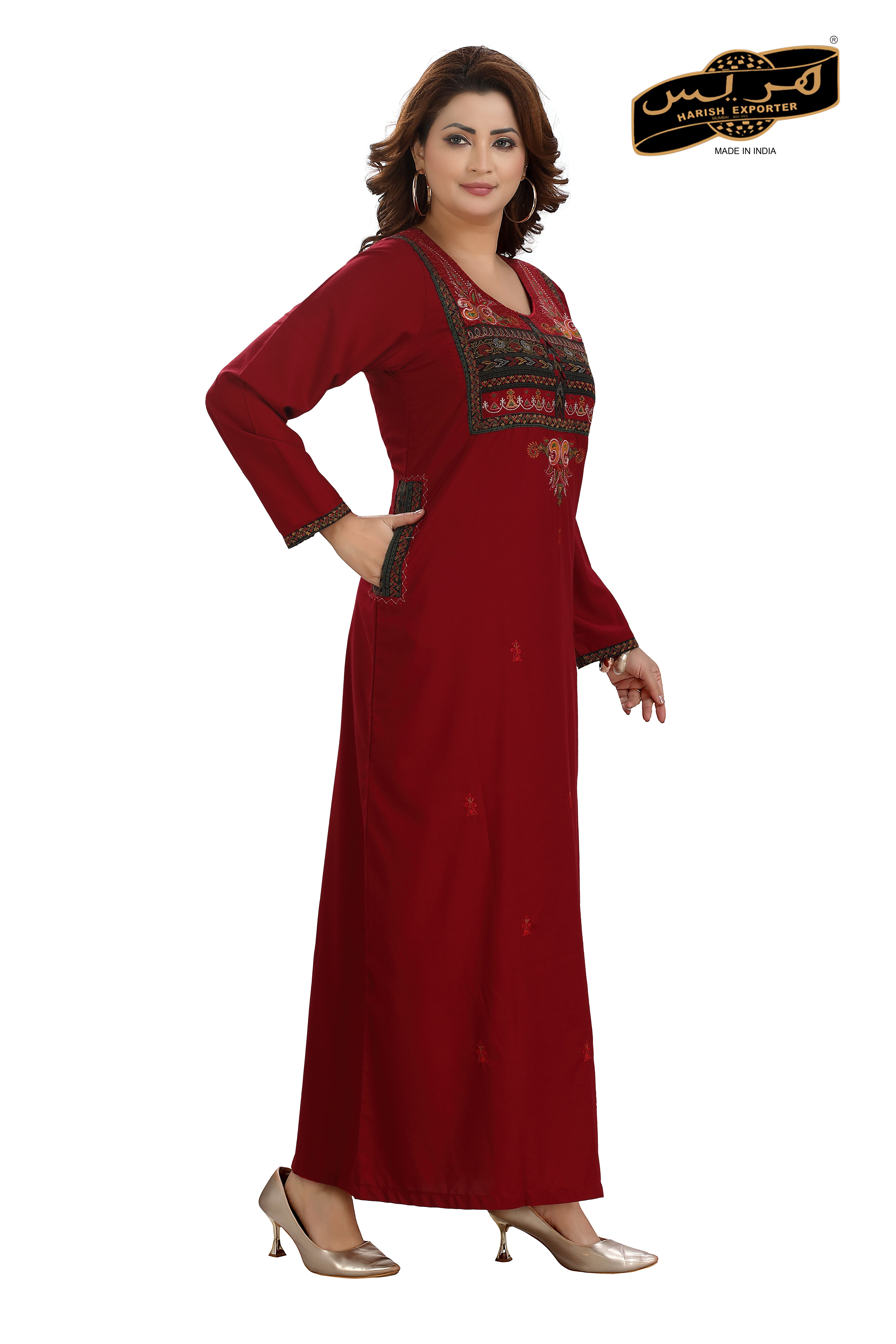 Maroon Polyester Cotton Kaftan Dress - Elegant & Comfortable AB-101