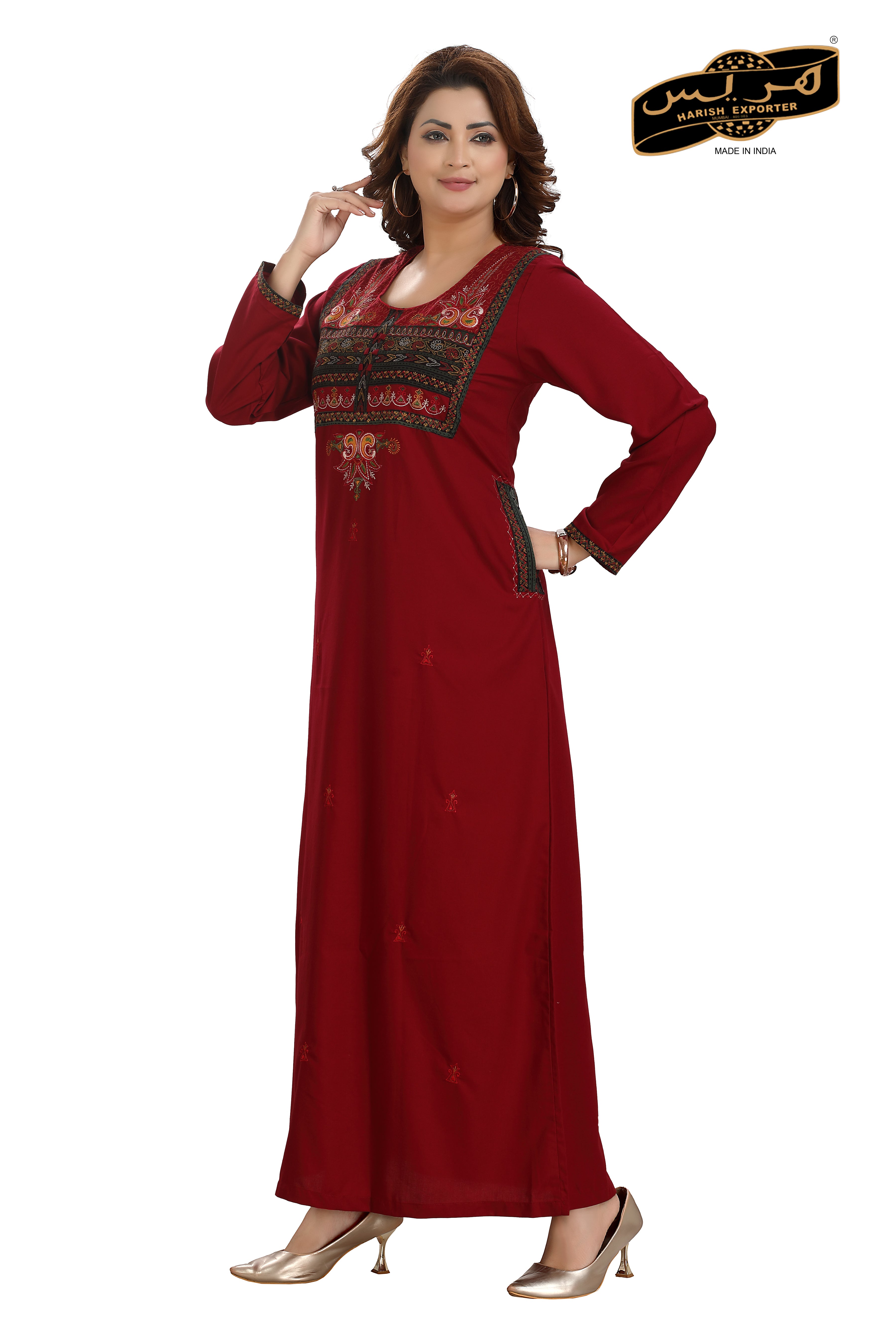 Maroon Polyester Cotton Kaftan Dress - Elegant & Comfortable AB-101