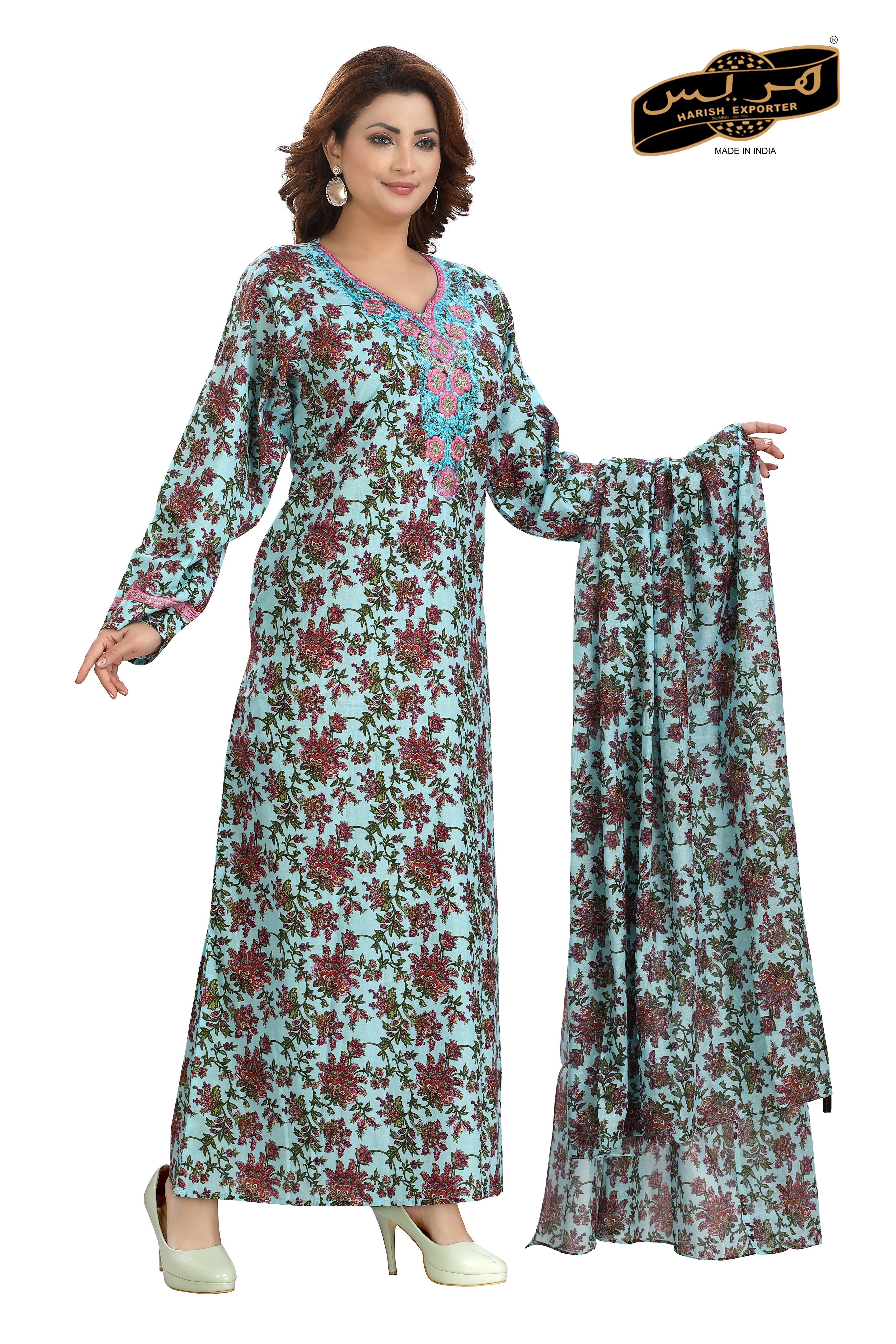 Purple Cotton Printed Kaftan Dress - Stylish & Comfortable B-101