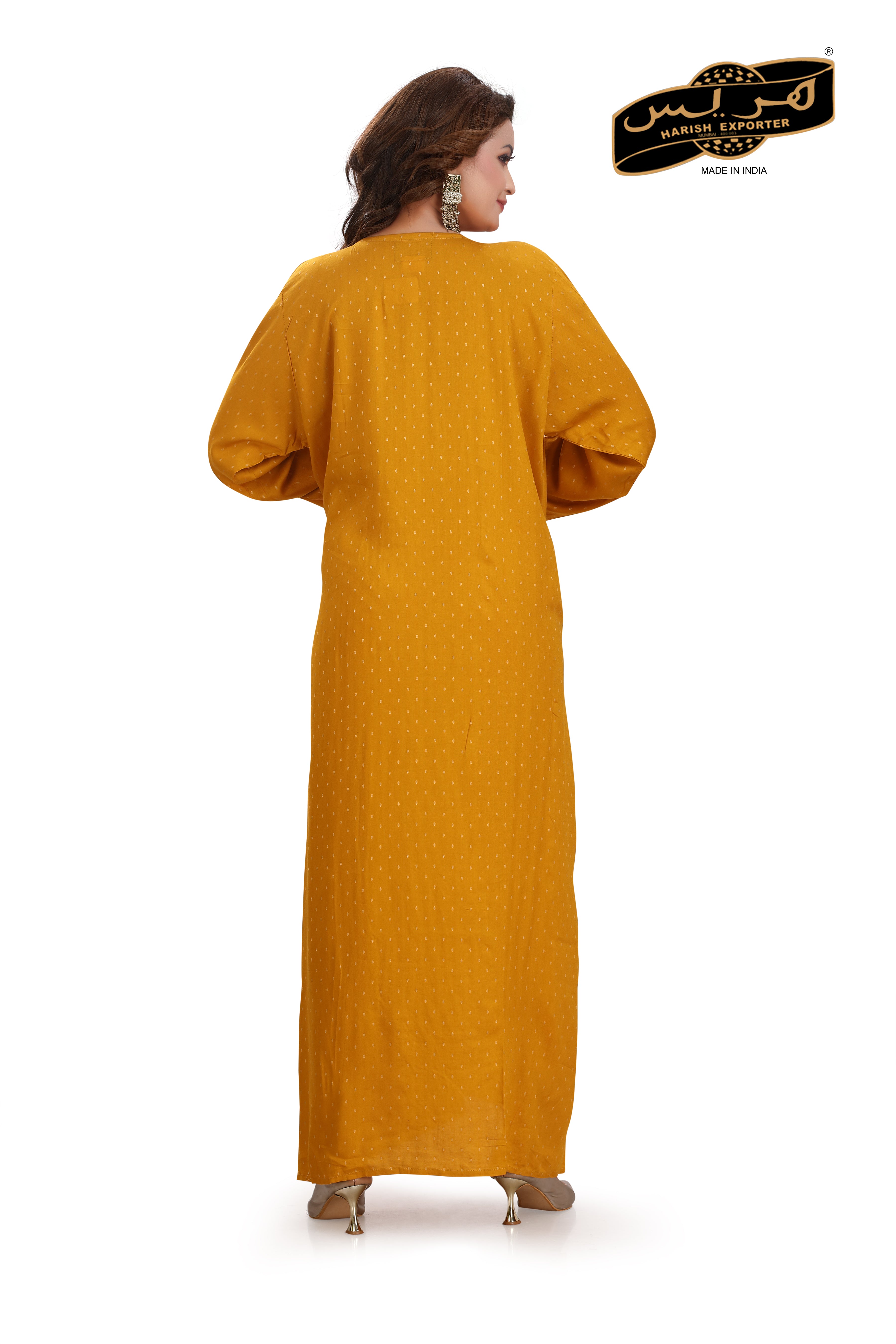 Mustard Rayon Embroidered Kaftan - Stylish & Comfortable B-3473