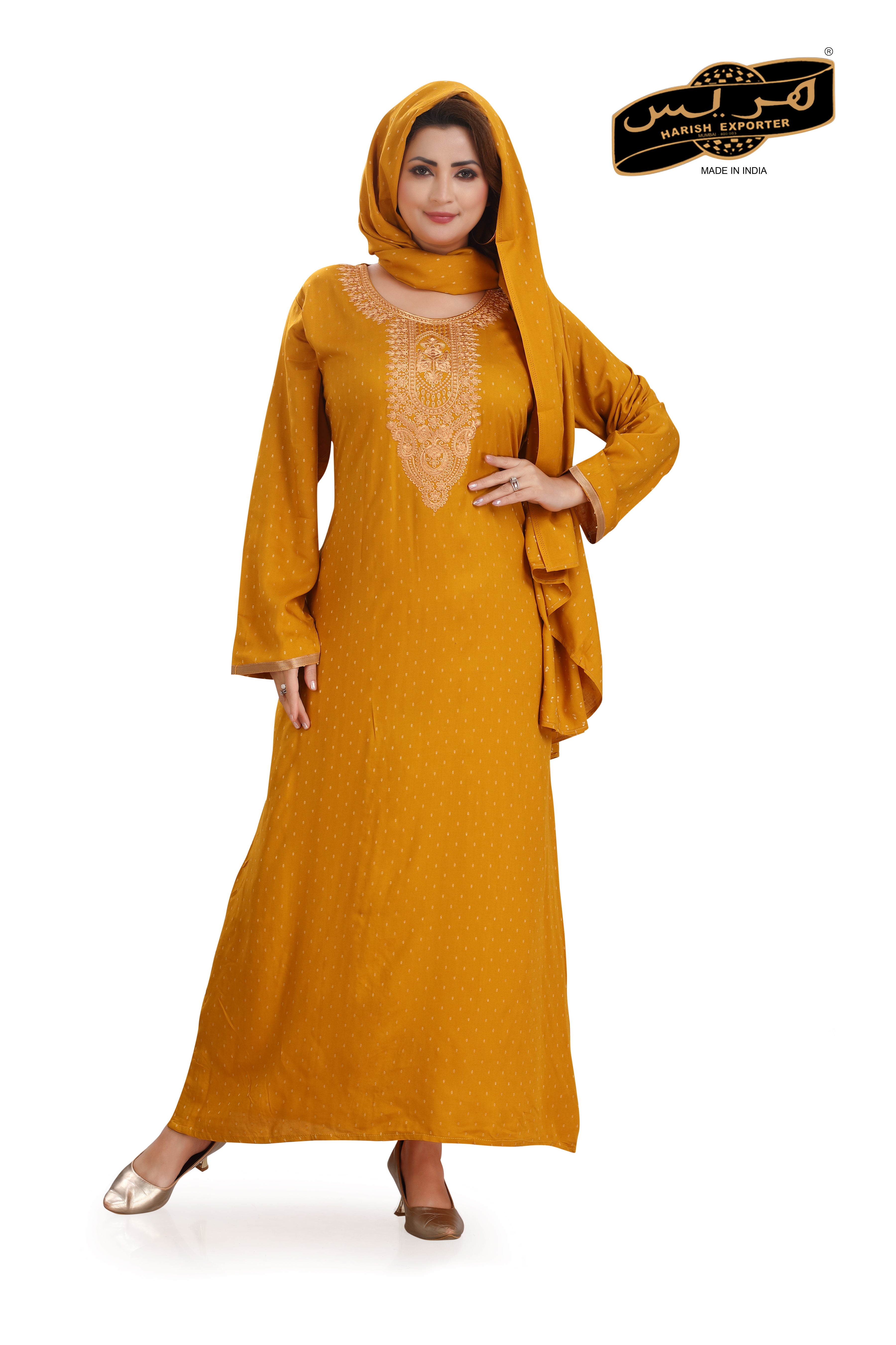 Mustard Rayon Embroidered Kaftan - Stylish & Comfortable B-3473