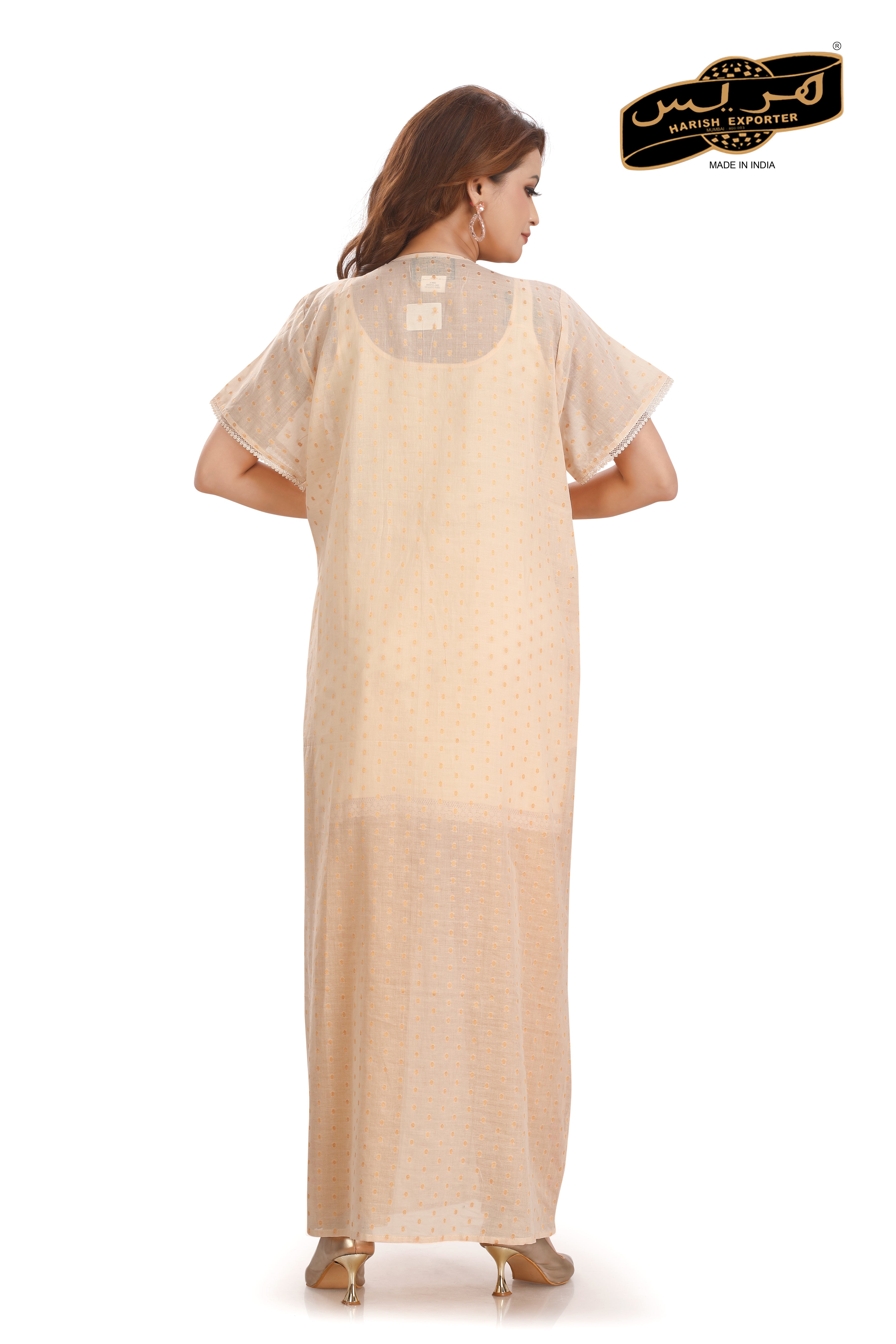 Peach Cotton Embroidered Nightgown - Comfortable & Elegant | B-3535