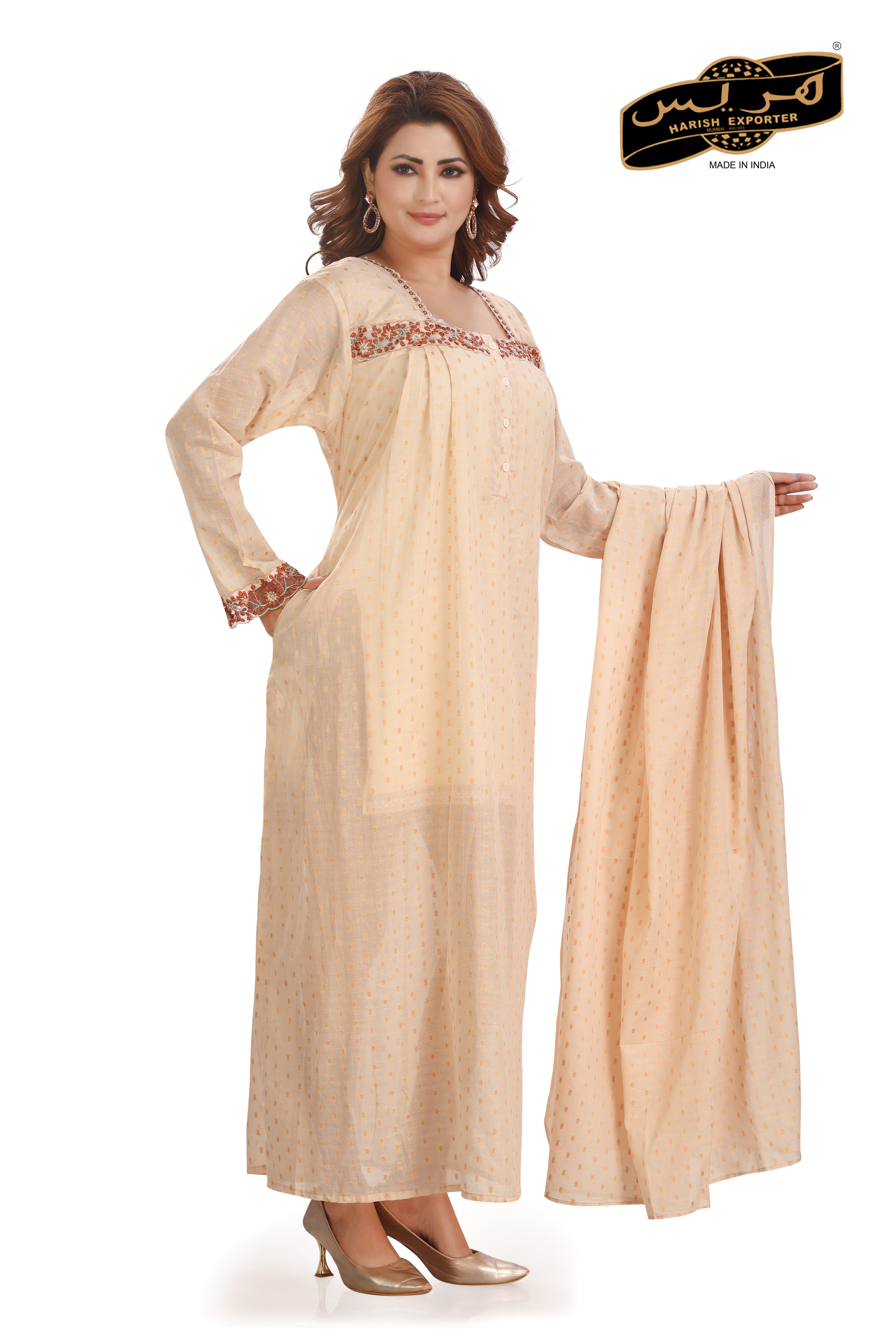 Peach Cotton Maxi Dress - Stylish & Comfortable B-3546