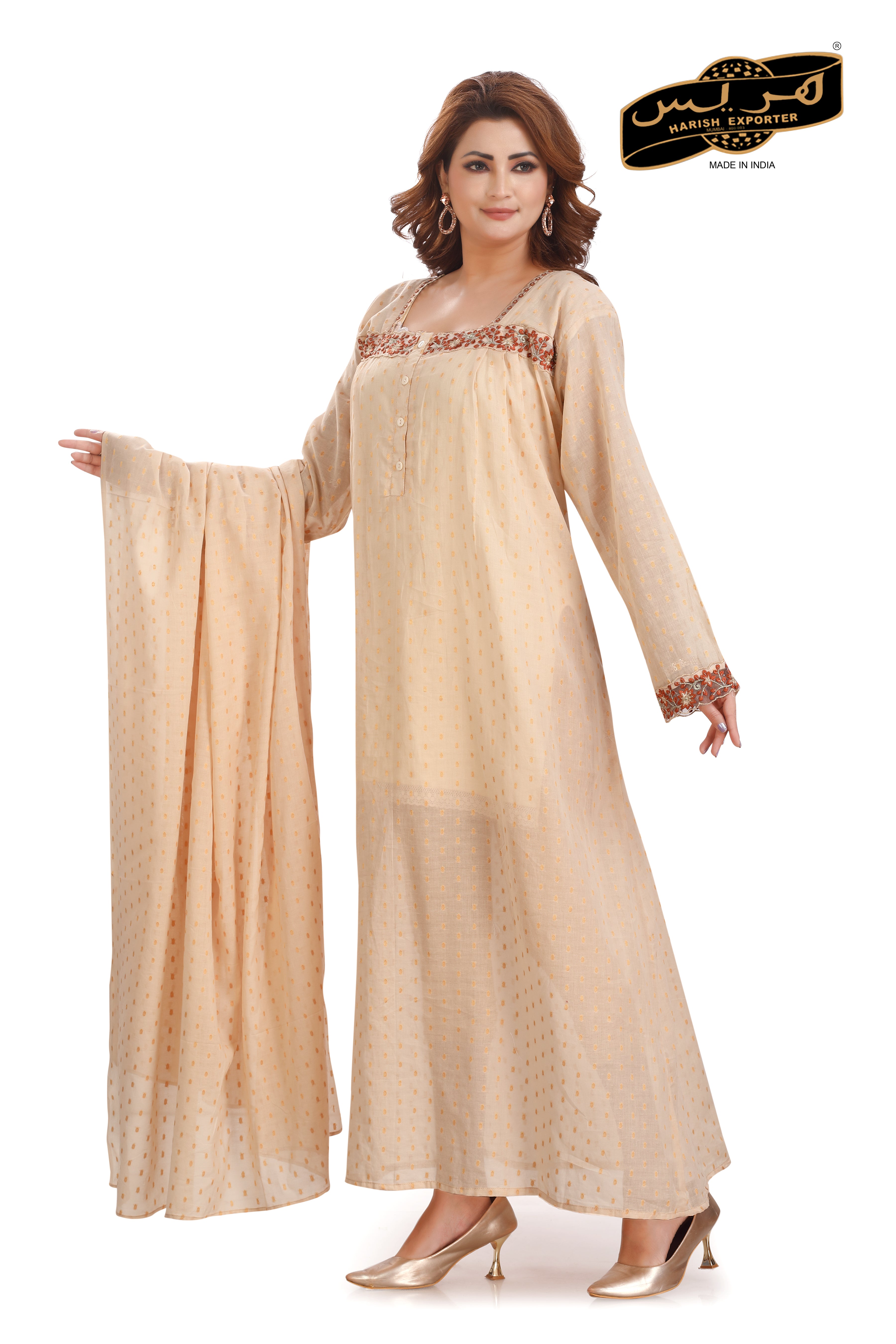 Peach Cotton Maxi Dress - Stylish & Comfortable B-3546