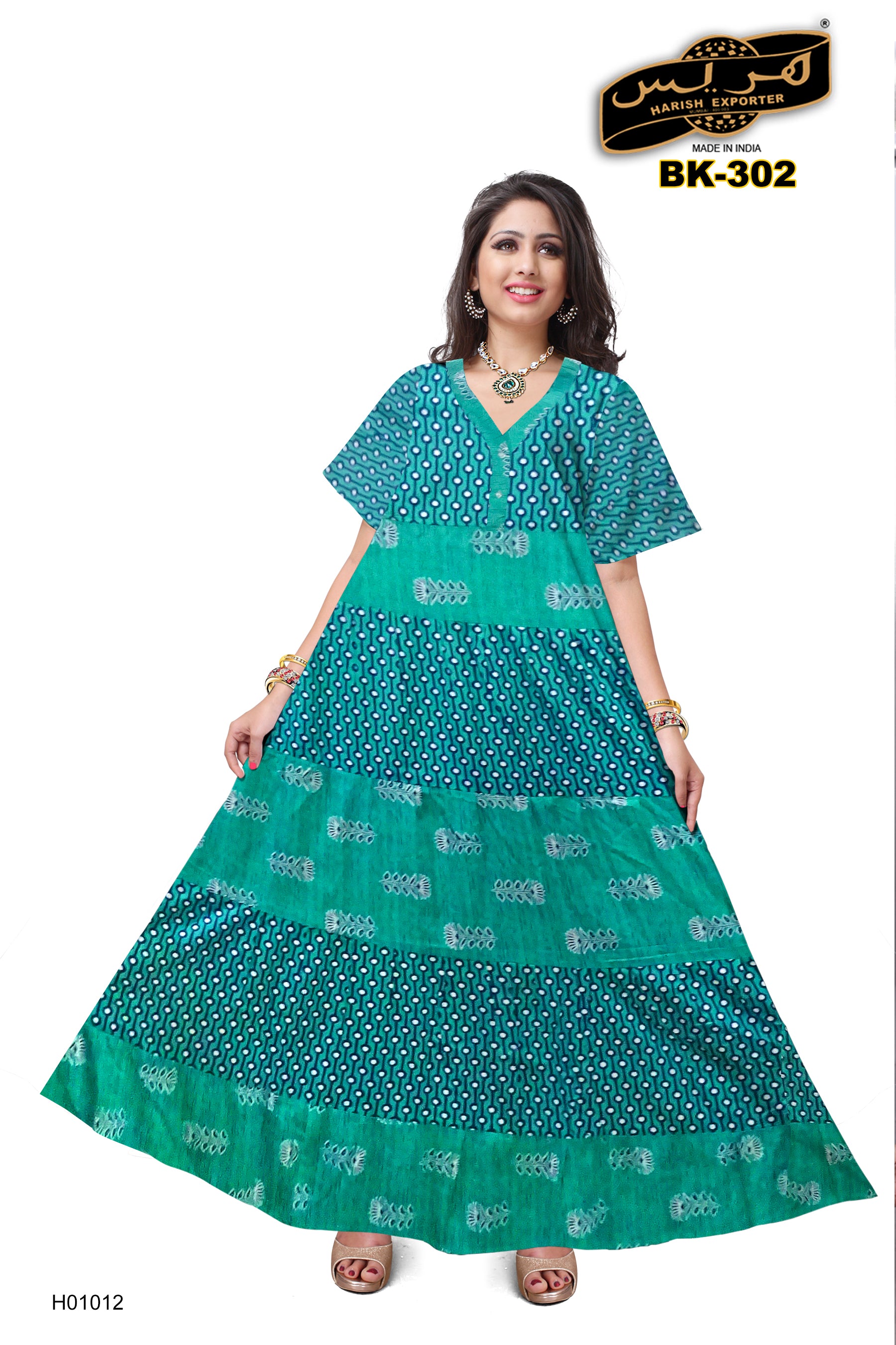 Green Cotton Umbrella Maxi Dress - Chic & Comfortable BK-302