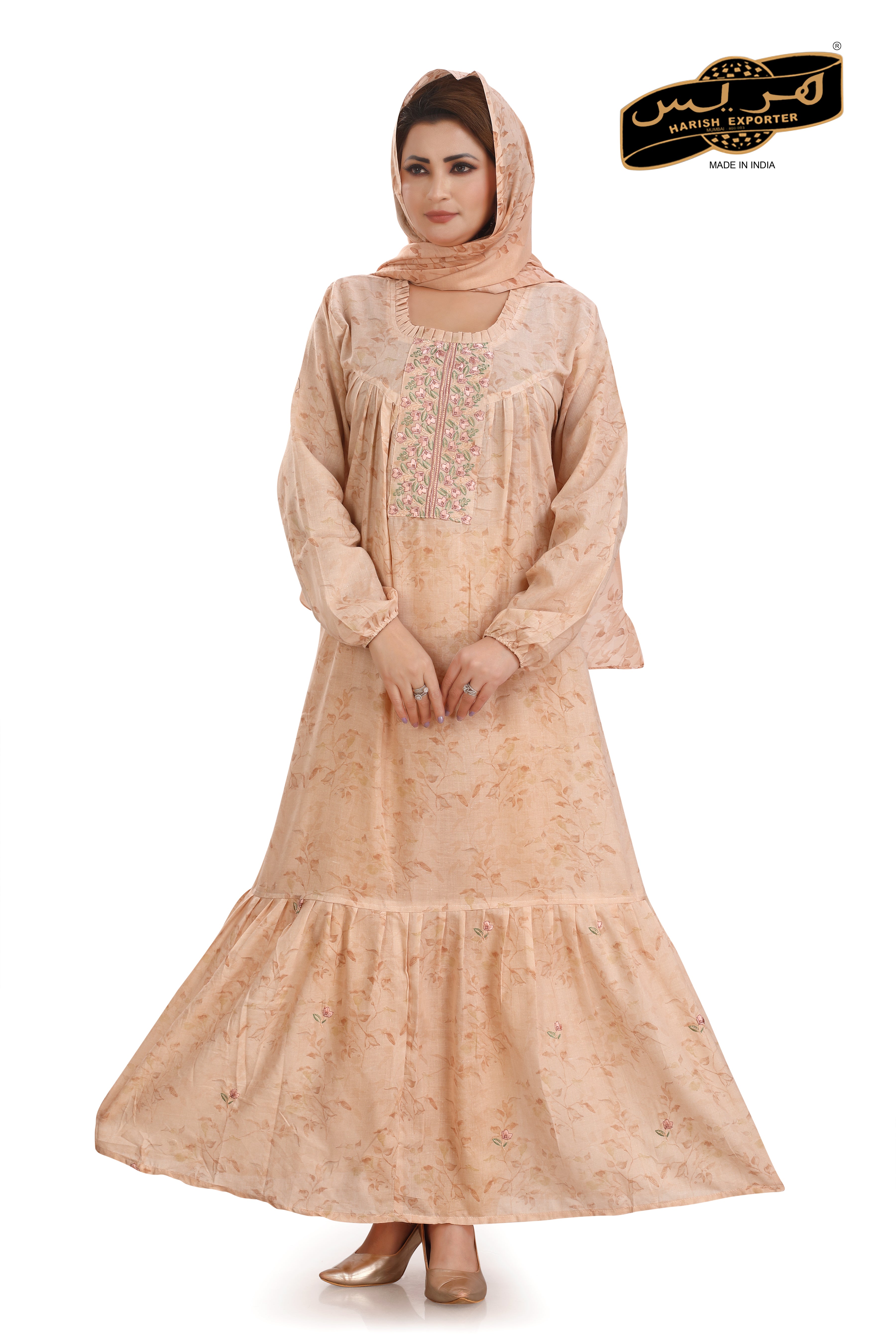 Beige Embroidered Cotton Kaftan - Elegant & Comfortable BK-MIXDP-CMB-01