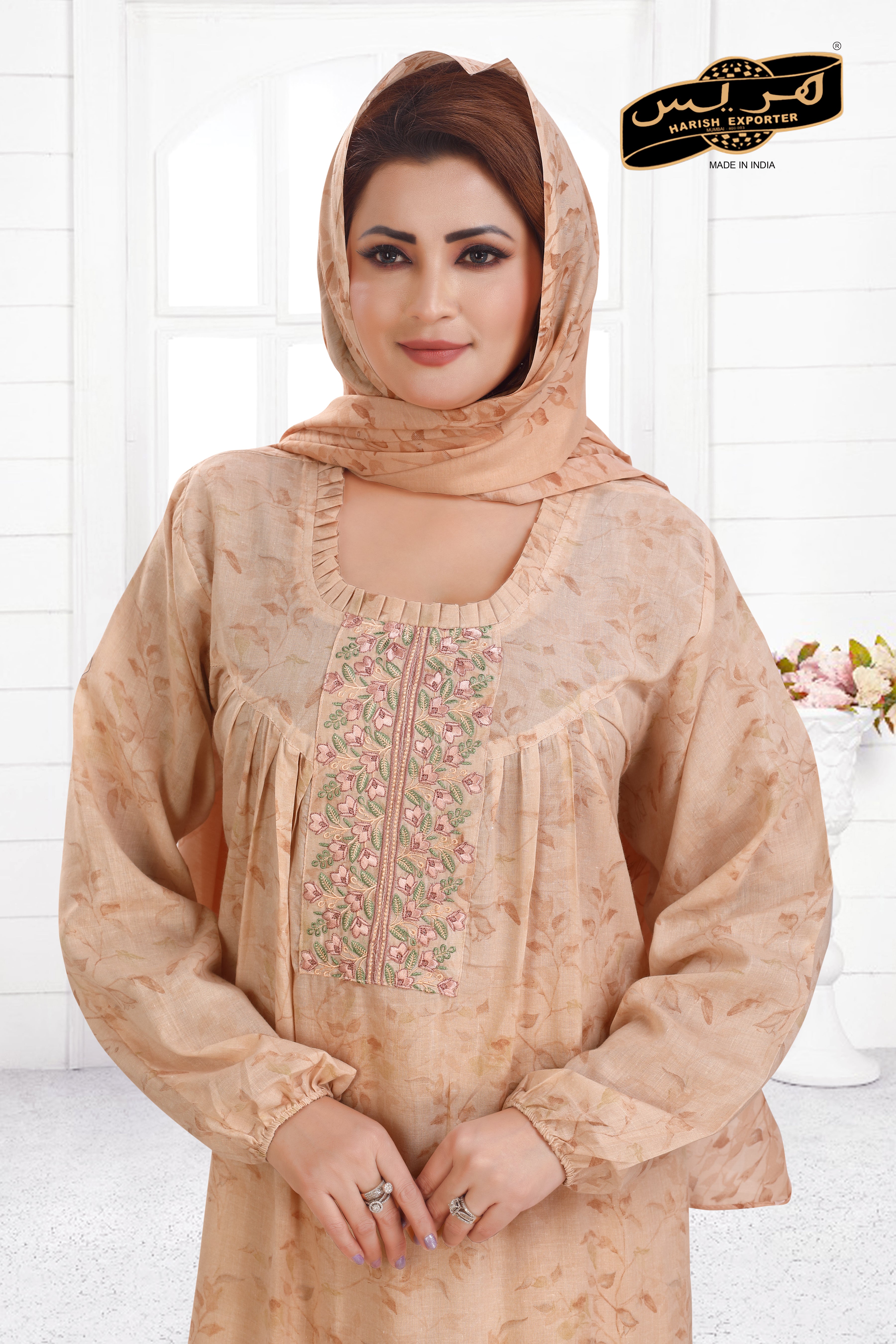 Beige Embroidered Cotton Kaftan - Elegant & Comfortable BK-MIXDP-CMB-01