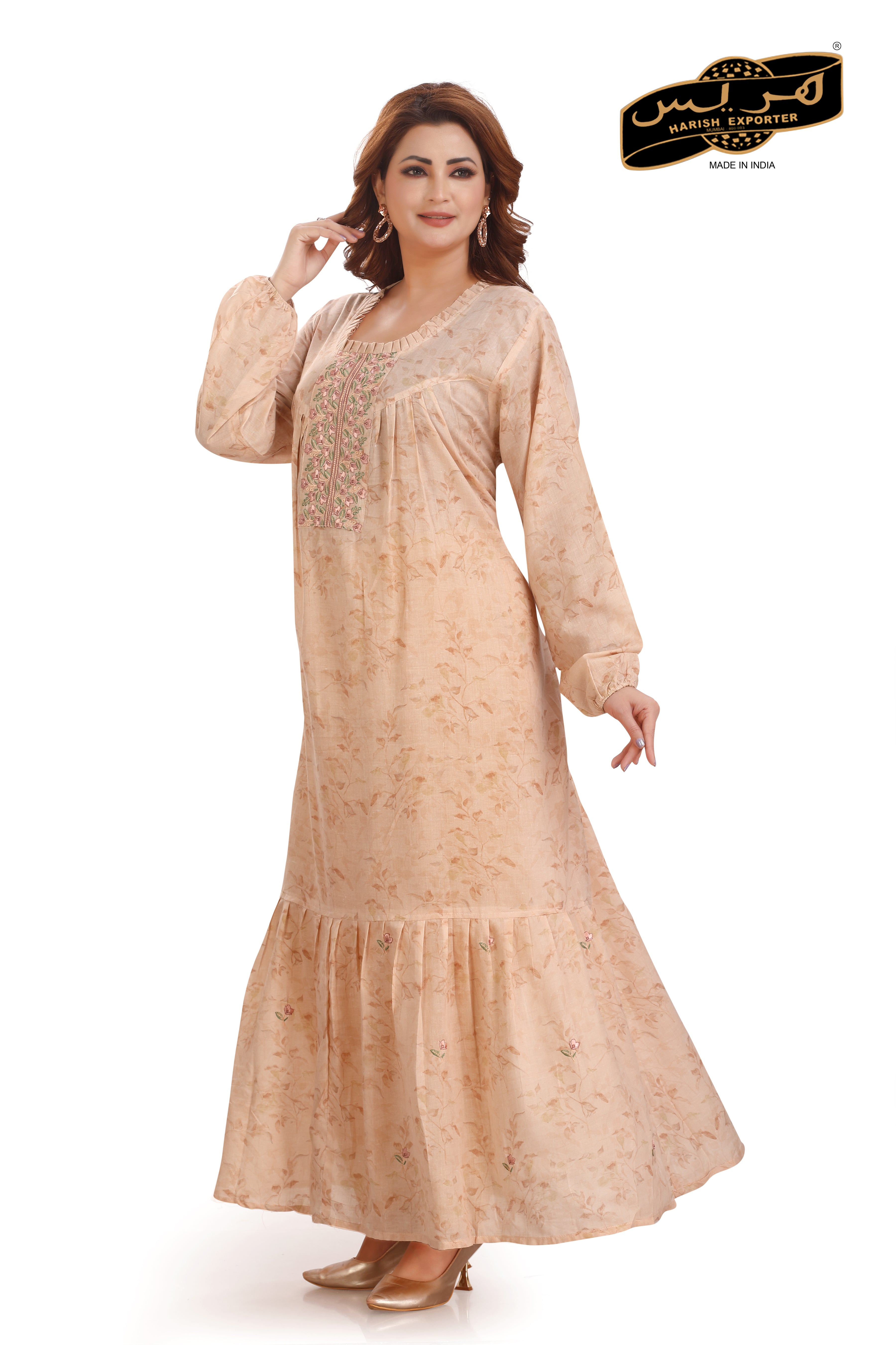 Beige Embroidered Cotton Kaftan - Elegant & Comfortable BK-MIXDP-CMB-01