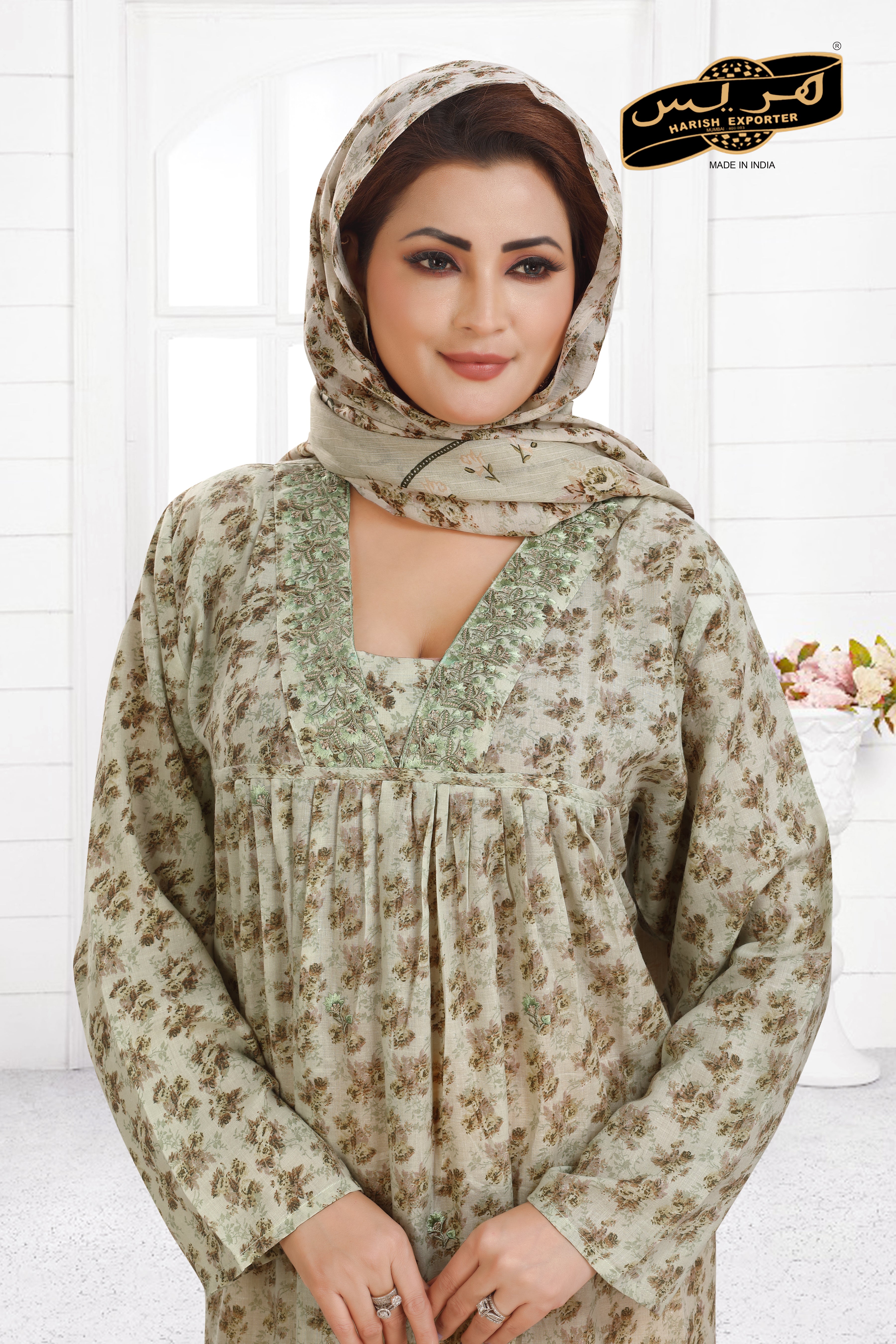 Green Cotton Umbrella Pattern Maxi Dress - Stylish & Comfortable BK-MIXDP-CMB