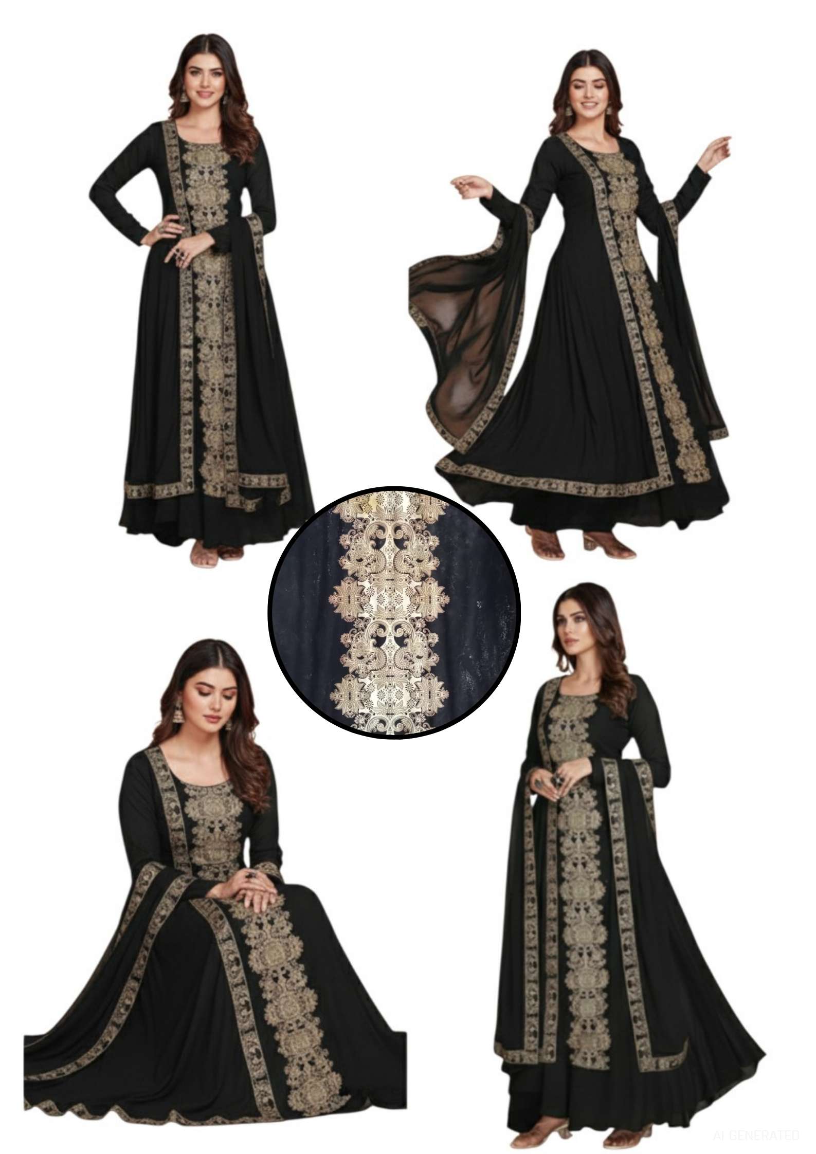 Black Fabric with Golden Design Printed Fabric