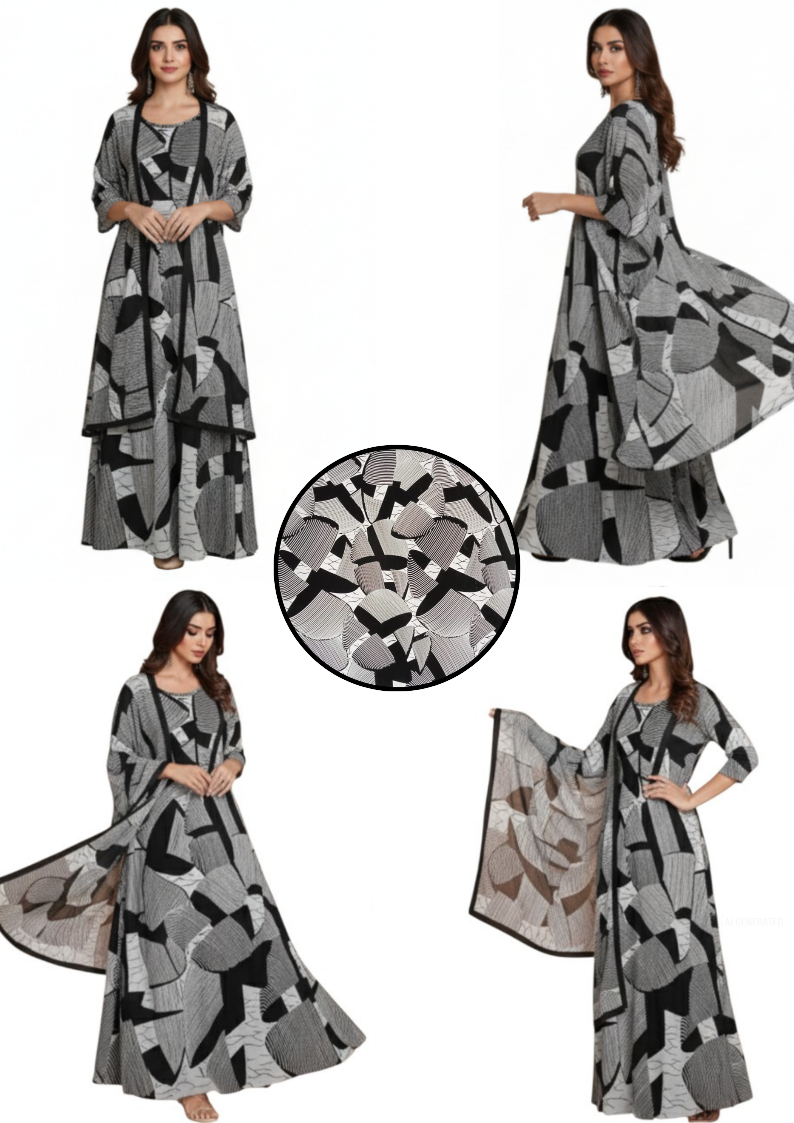 Black & White Abstract Printed Cotton Fabric