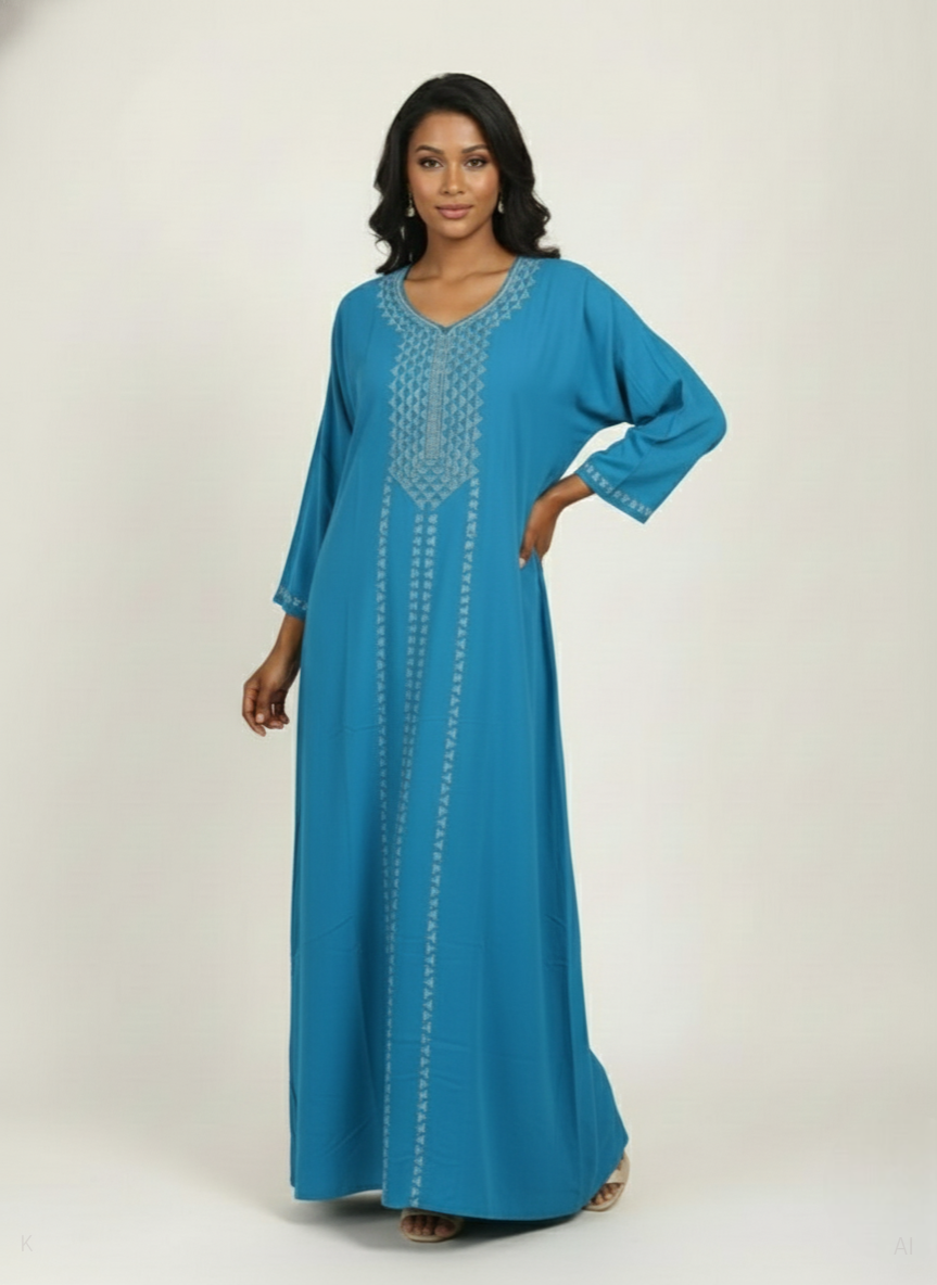 Blue Rayon Kaftan With Stone Detail REYON DP STON