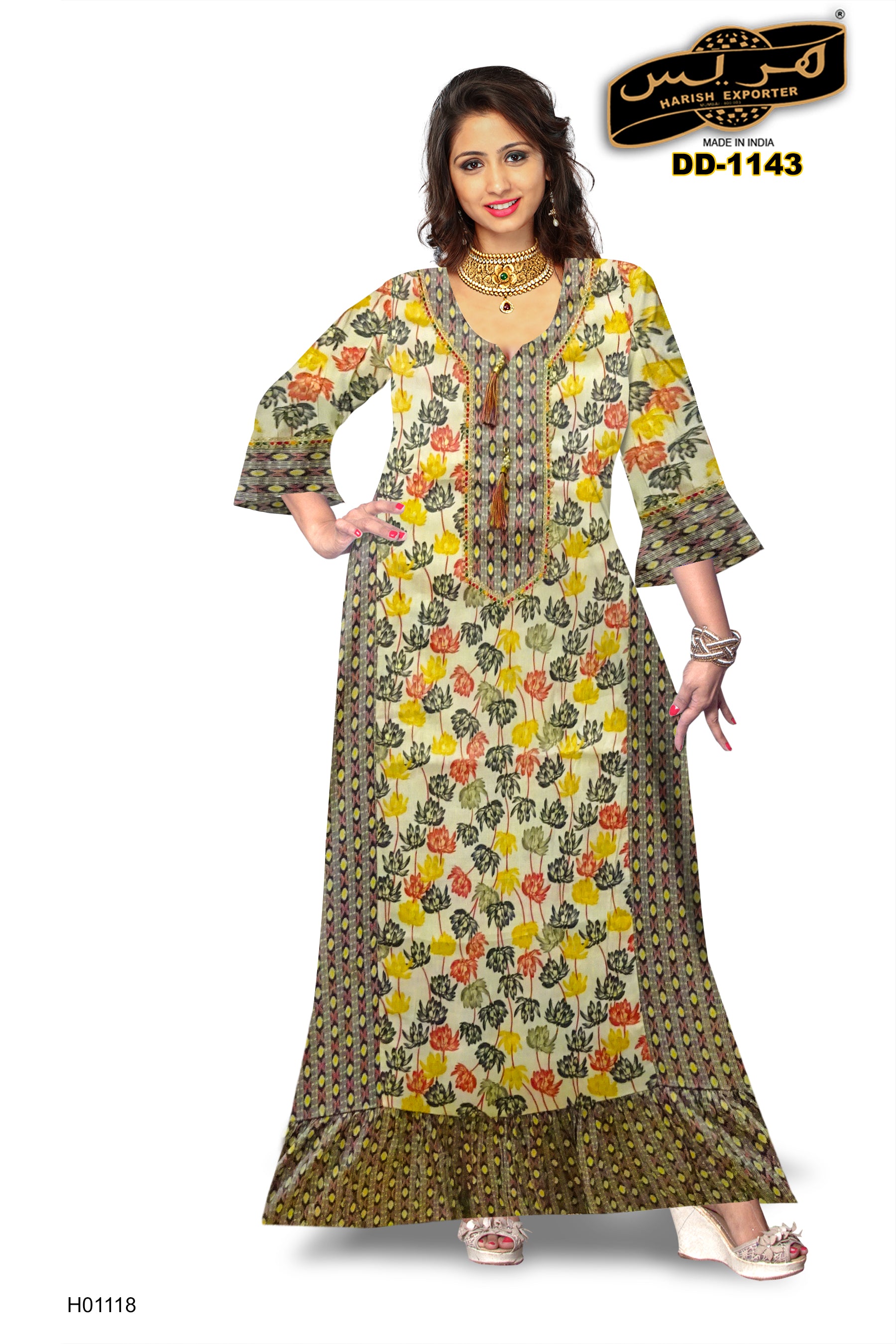 Rayon Mix Printed Embroidered Kaftan - Stylish & Unique DD-1143