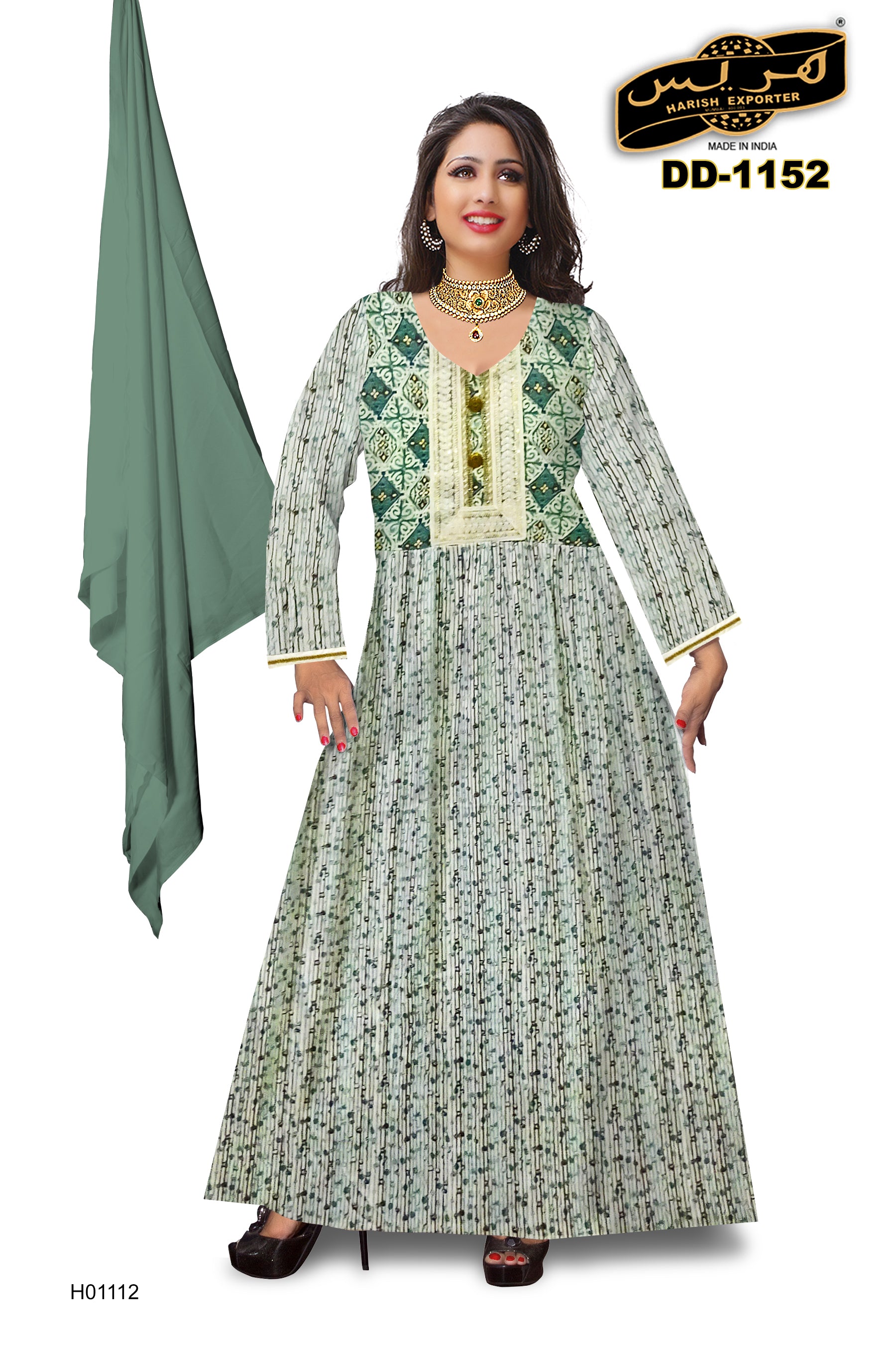 Green Mix Pattern Cotton Kaftan - Elegant & Comfortable DD-1152
