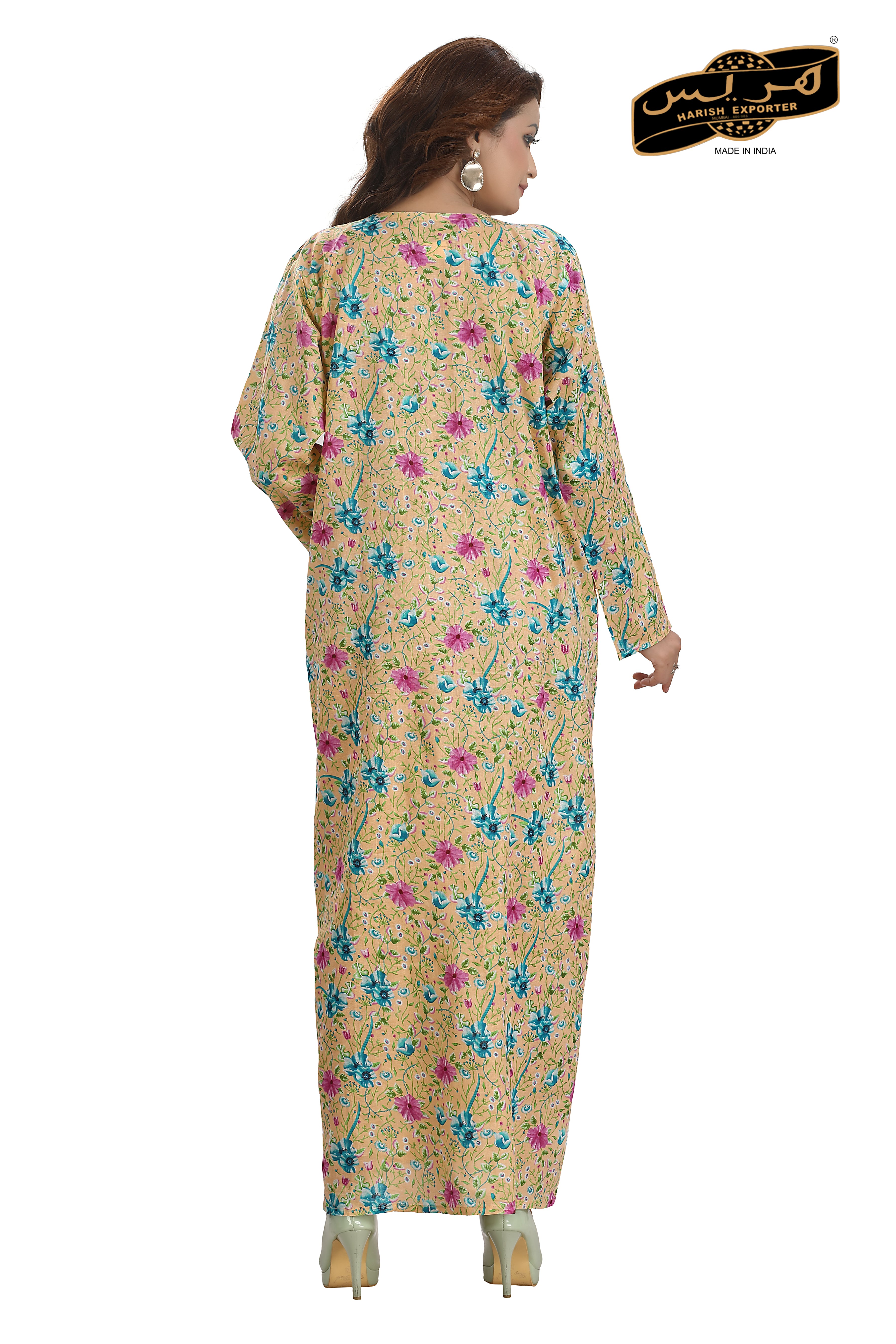 Peach Embroidered Cotton Nightgown - Soft & Elegant DL-1