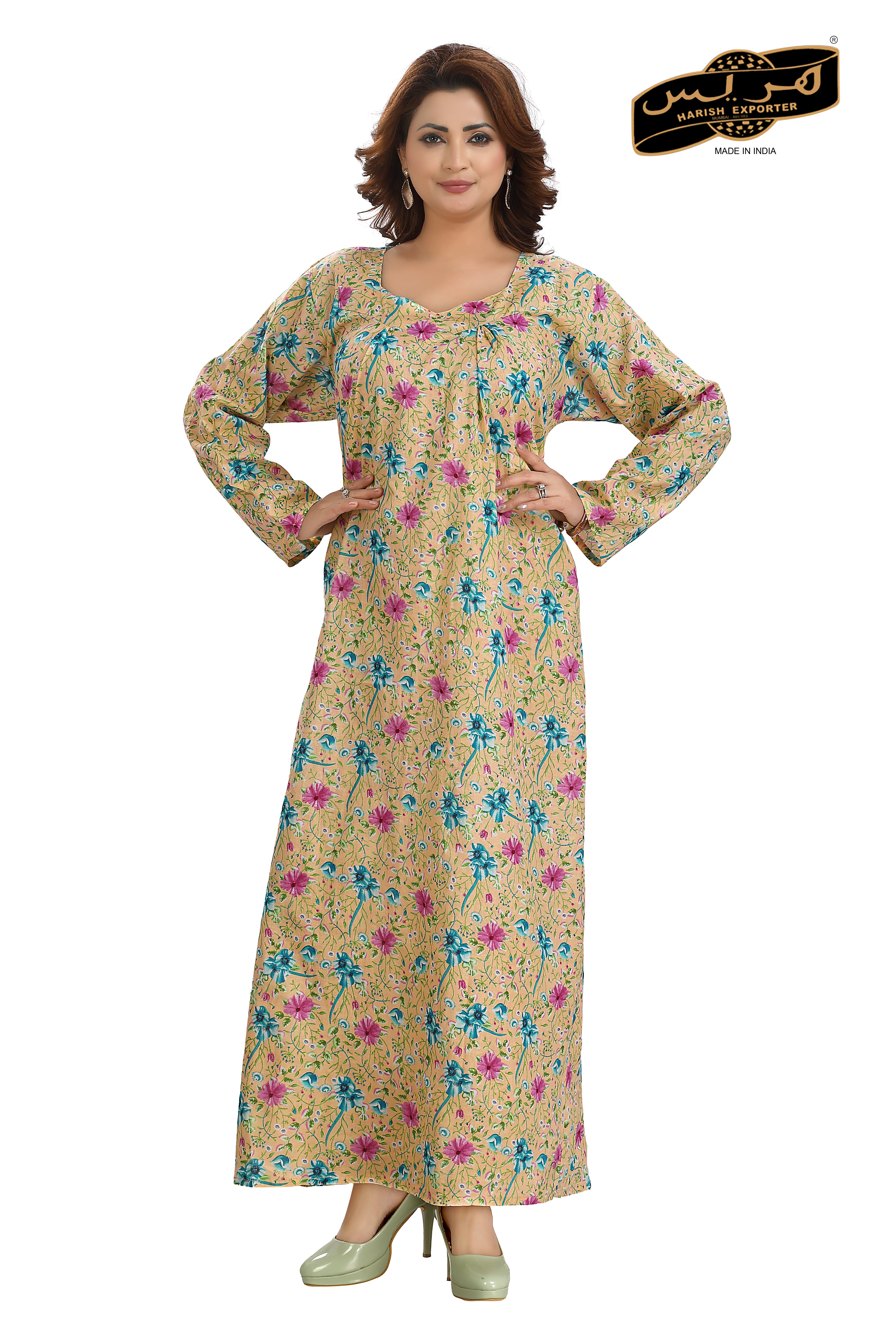 Peach Embroidered Cotton Nightgown - Soft & Elegant DL-1
