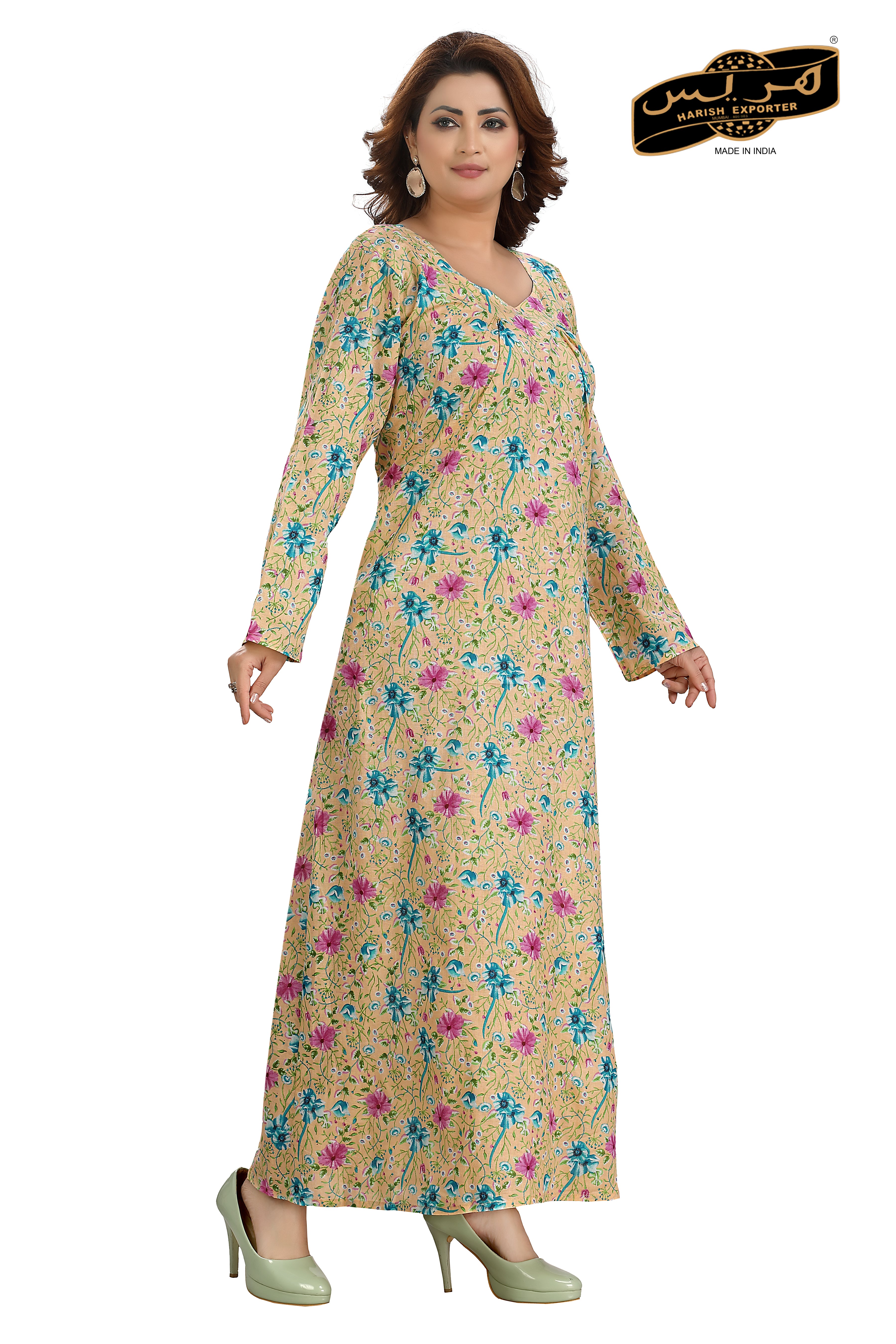 Peach Embroidered Cotton Nightgown - Soft & Elegant DL-1