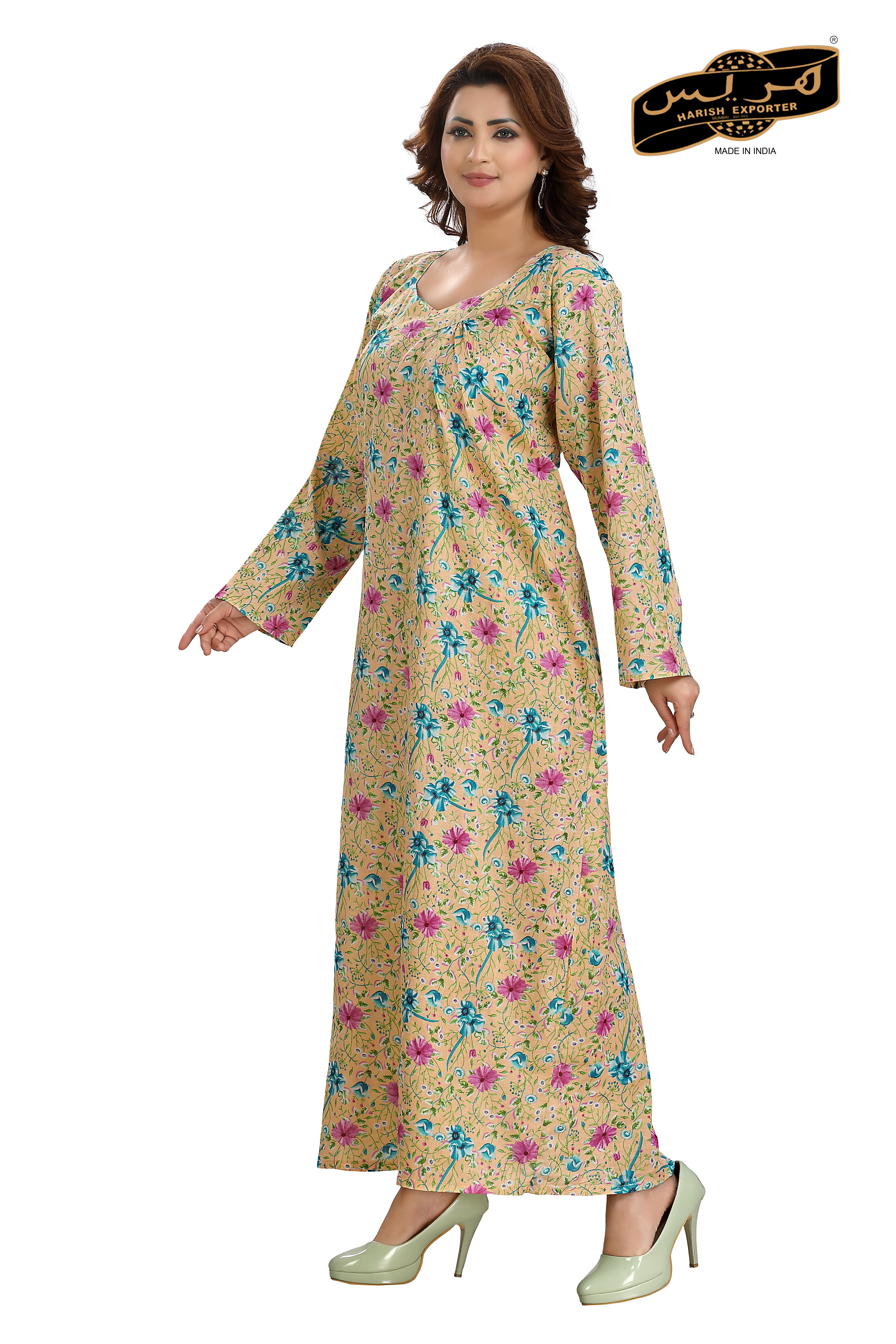 Peach Embroidered Cotton Nightgown - Soft & Elegant DL-1