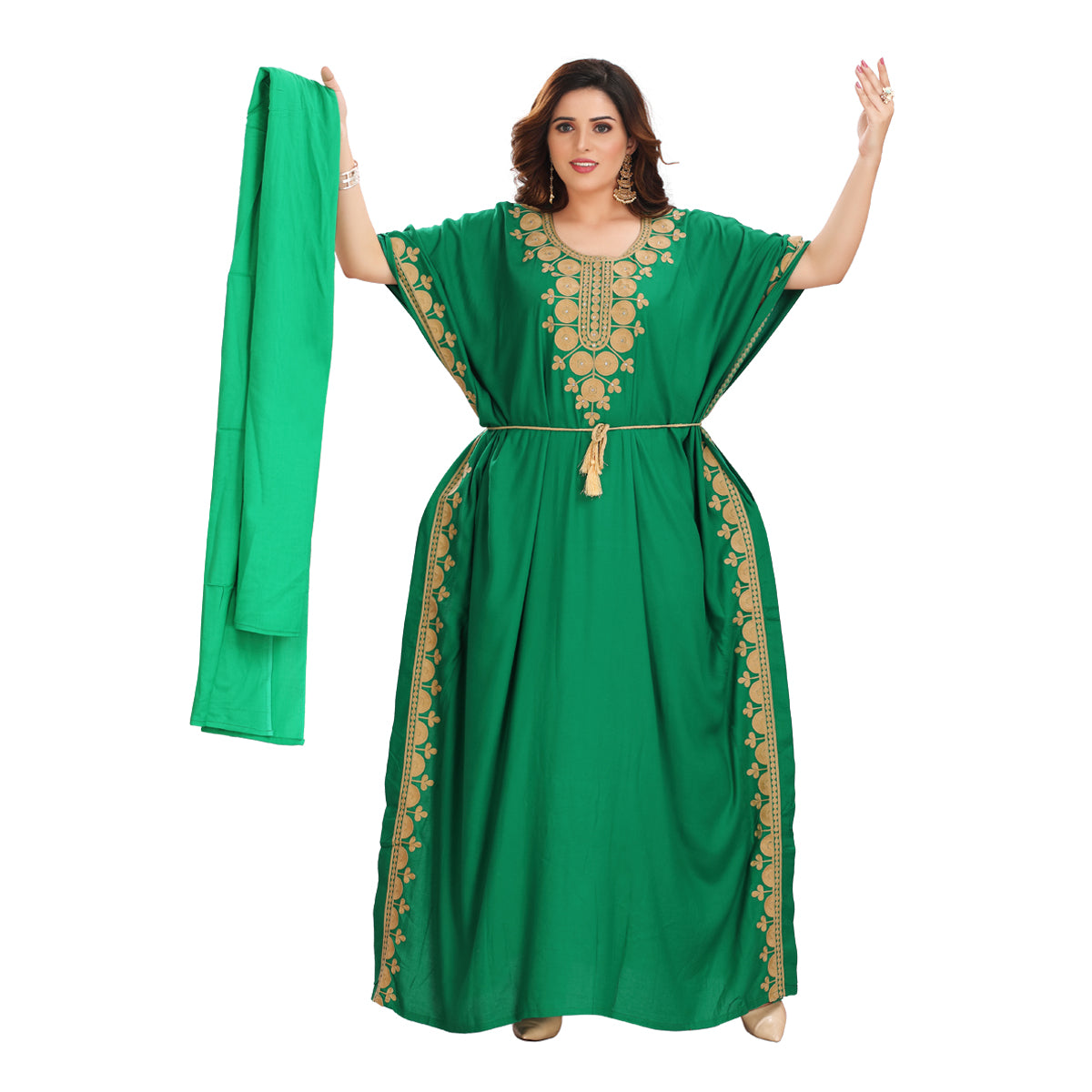 Farasha Green Rayon Embroidered Kaftan - Stylish & Comfortable DN-1146