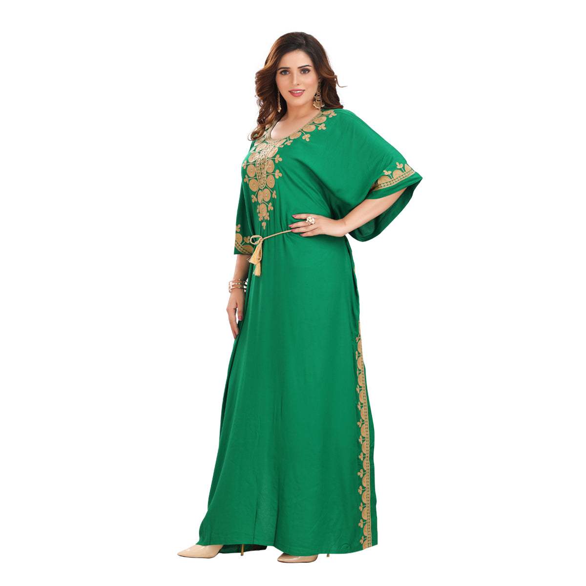 Farasha Green Rayon Embroidered Kaftan - Stylish & Comfortable DN-1146