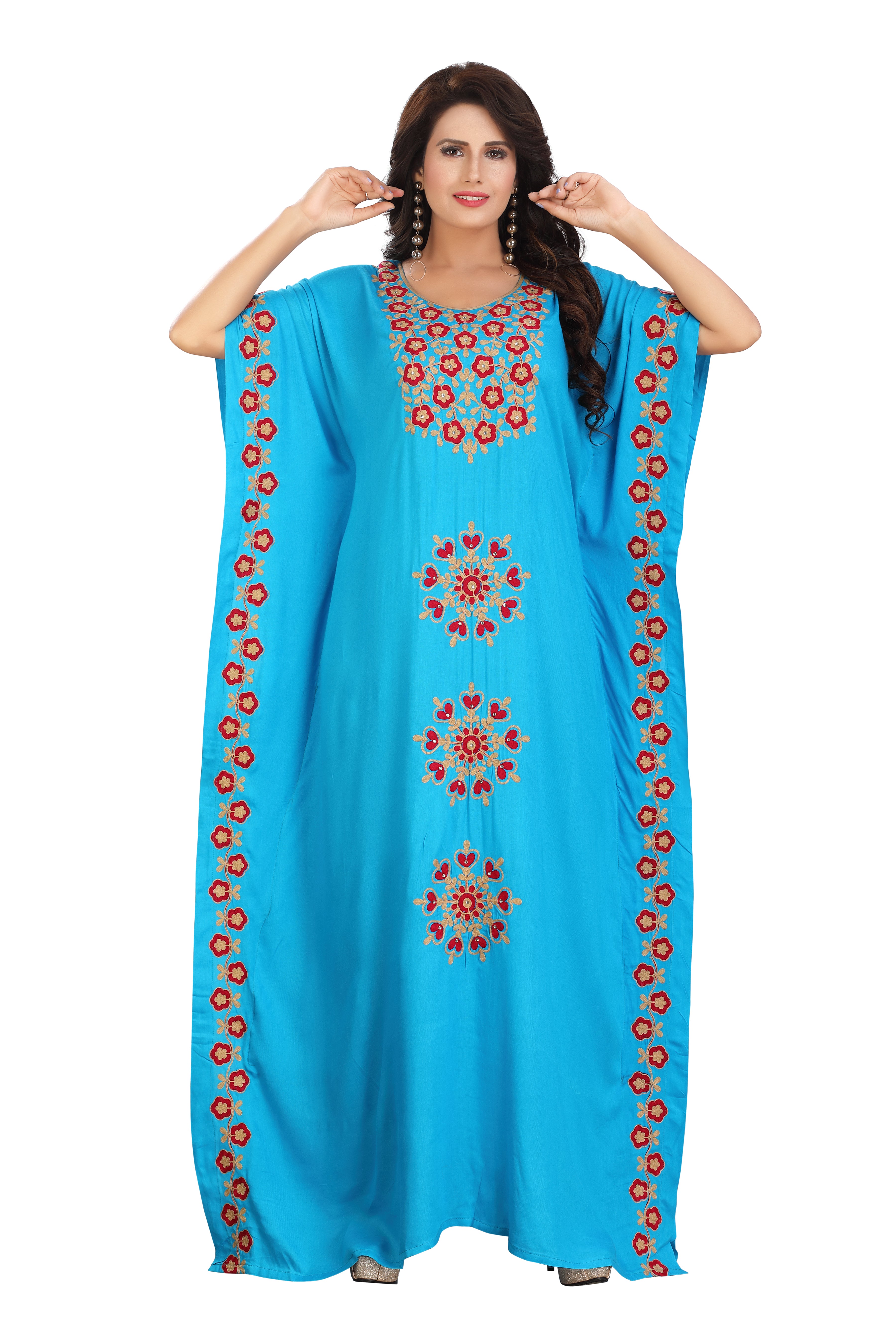 Blue Farasha Rayon Embroidered Kaftan - Elegant & Versatile DN-1148