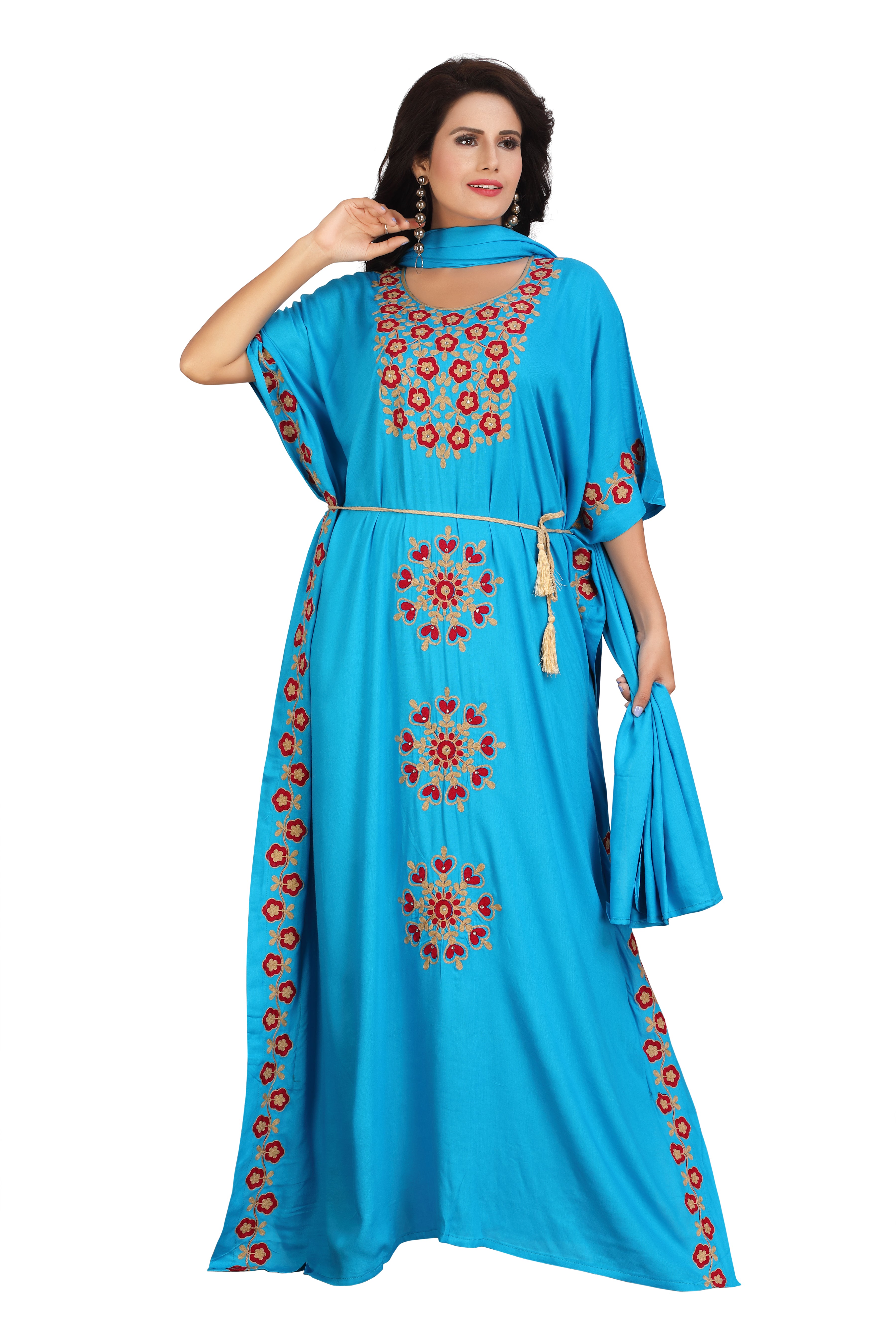 Blue Farasha Rayon Embroidered Kaftan - Elegant & Versatile DN-1148