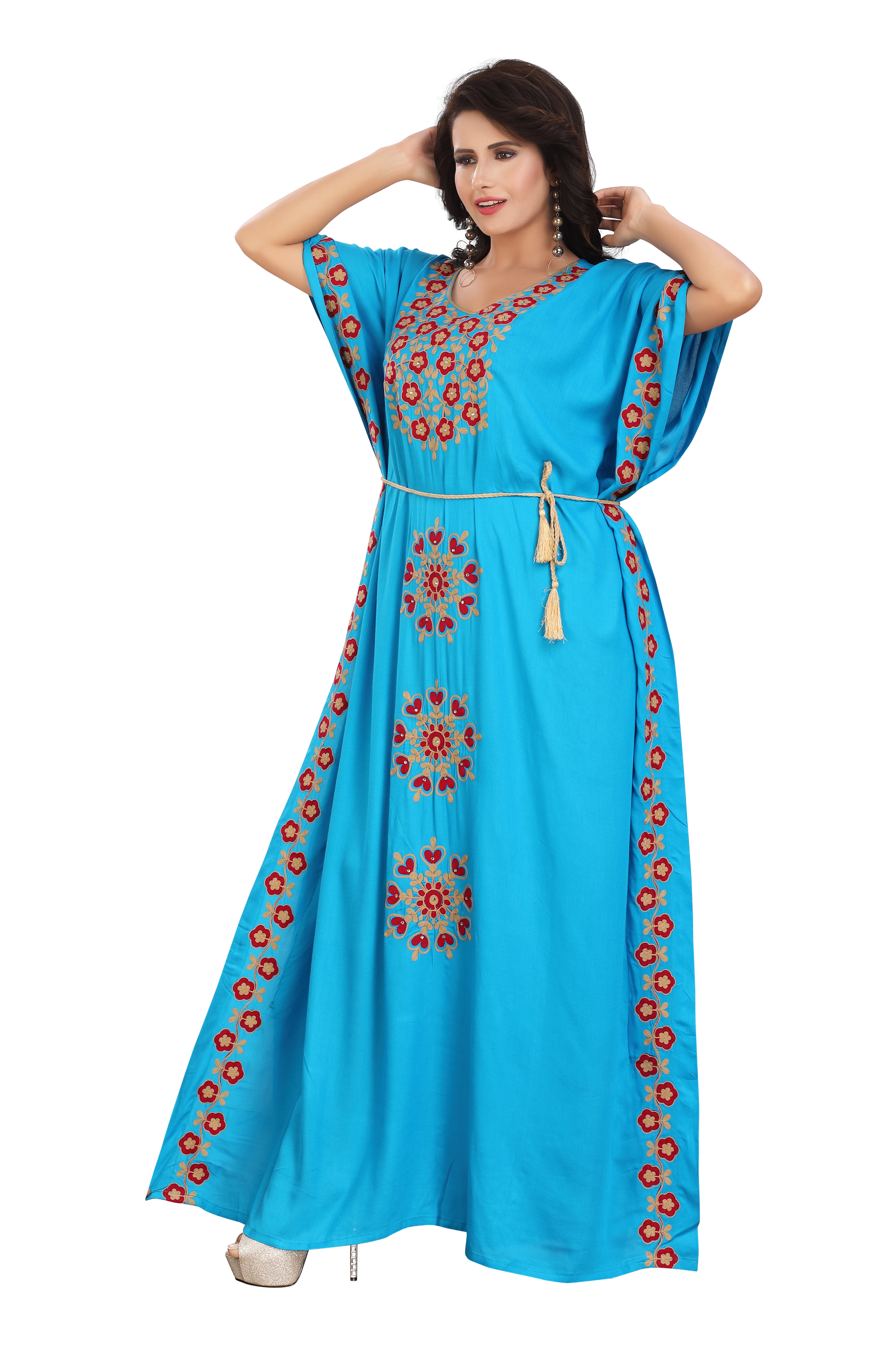 Blue Farasha Rayon Embroidered Kaftan - Elegant & Versatile DN-1148