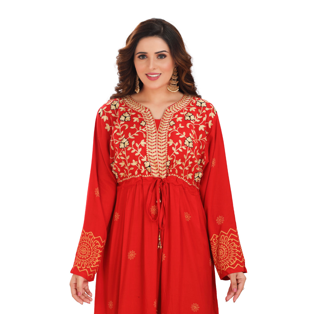 Red Embroidered Rayon Maxi Dress - Stylish & Comfortable DN-1153