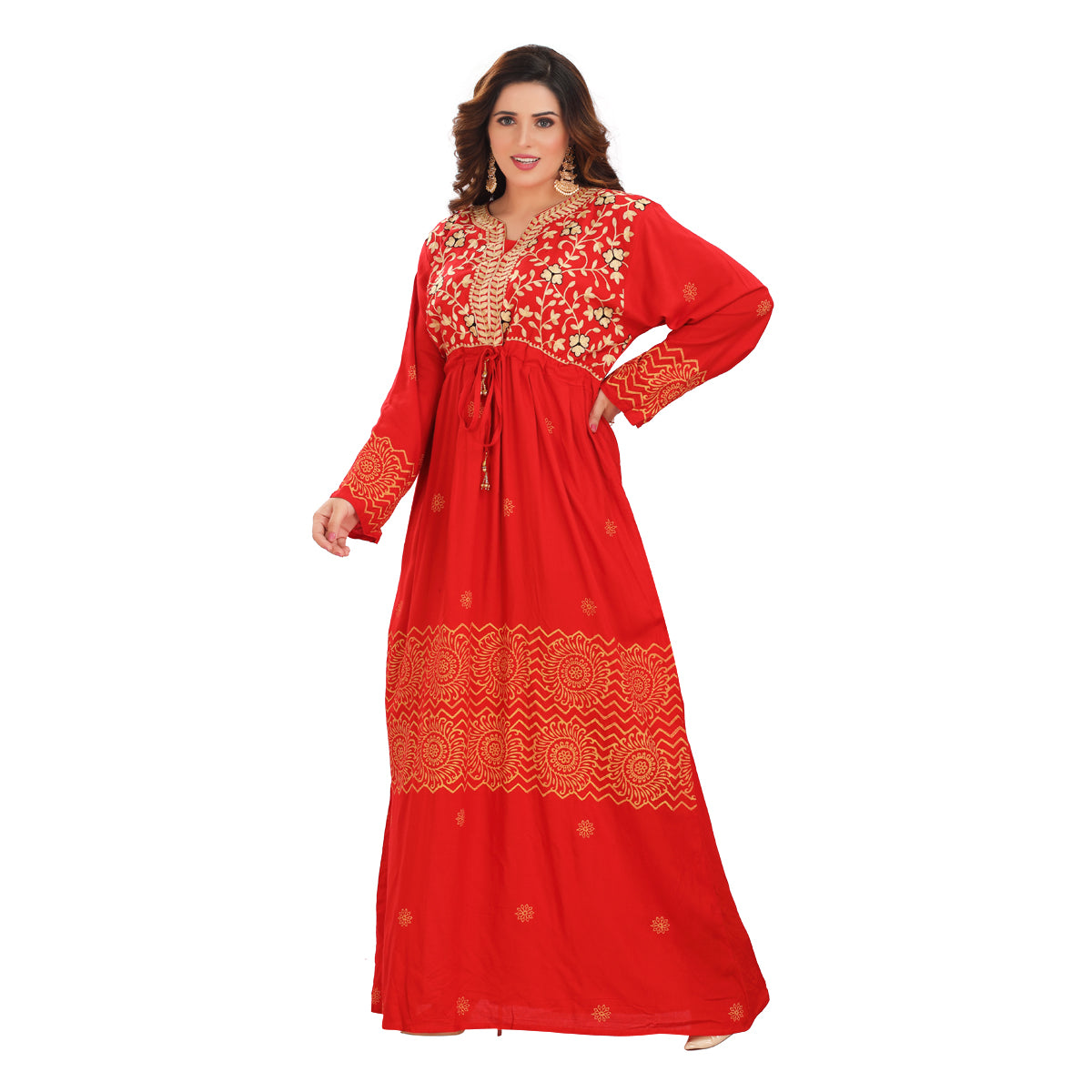 Red Embroidered Rayon Maxi Dress - Stylish & Comfortable DN-1153