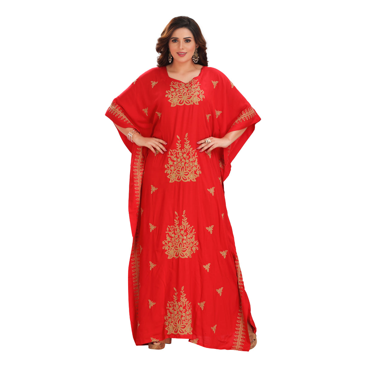 Red Embroidered Rayon Farasha Kaftan - Elegant & Traditional DN-1154