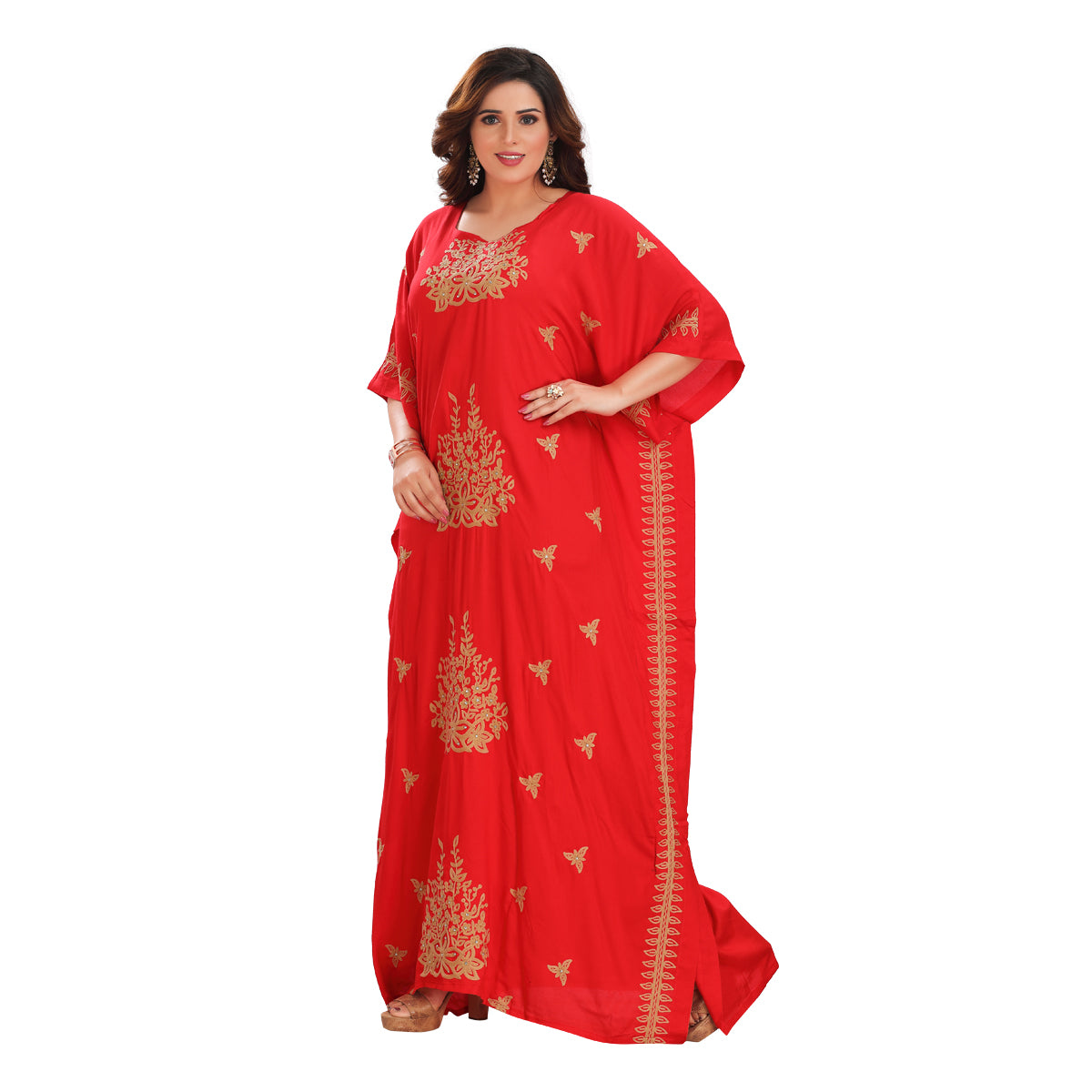 Red Embroidered Rayon Farasha Kaftan - Elegant & Traditional DN-1154