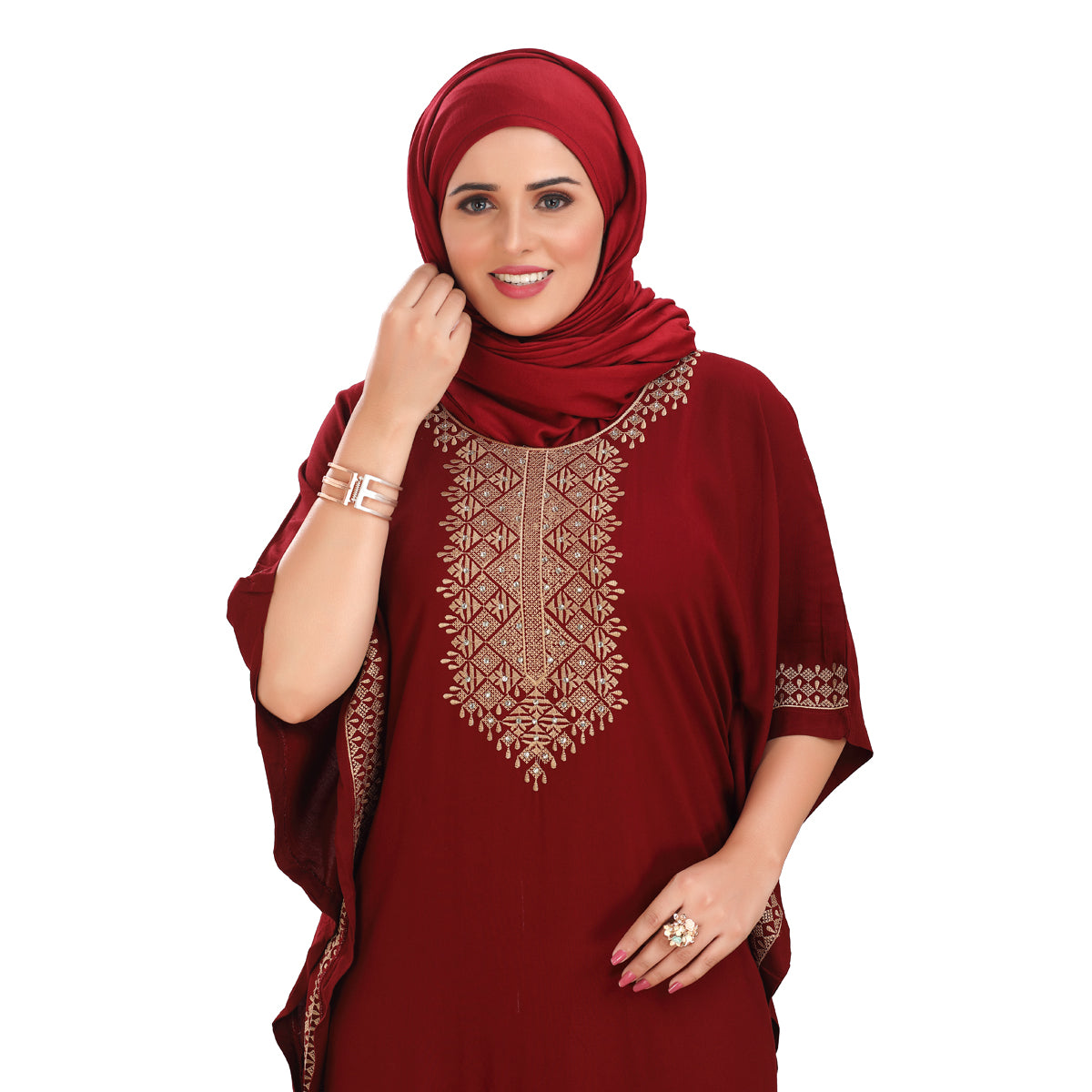 Maroon Embroidered Farasha Kaftan - Elegant & Sophisticated DN-1156