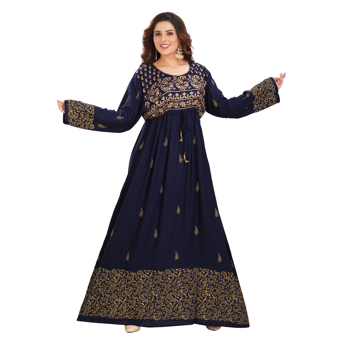 Dark Blue Rayon Embroidered Kaftan - Stylish & Comfortable DN-1157