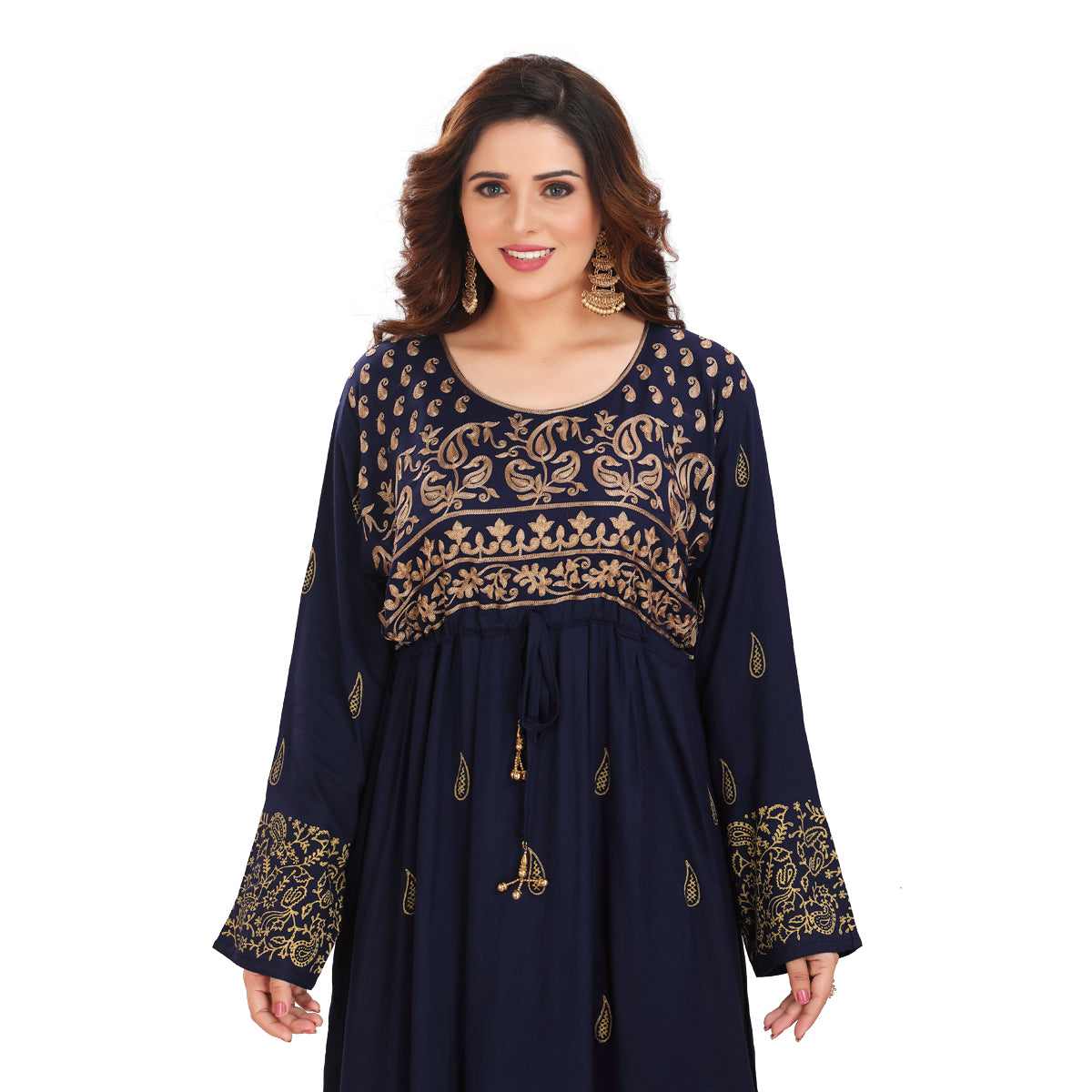 Dark Blue Rayon Embroidered Kaftan - Stylish & Comfortable DN-1157