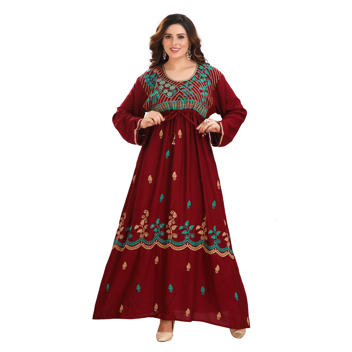 Green Embroidered Maroon Rayon Gown - Elegant & Unique DN-1160