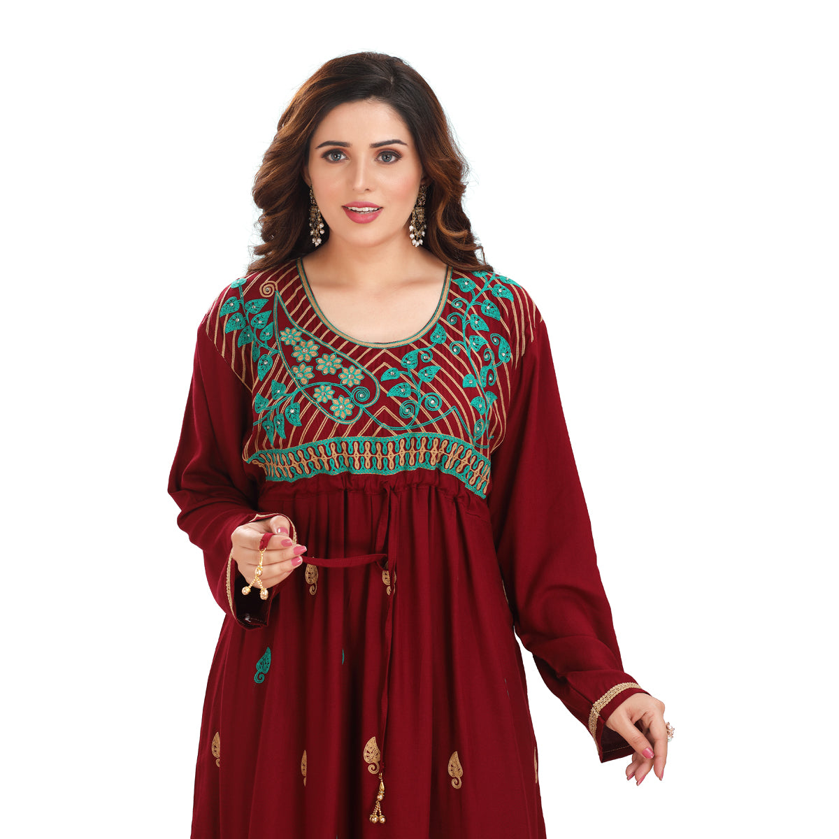 Green Embroidered Maroon Rayon Gown - Elegant & Unique DN-1160