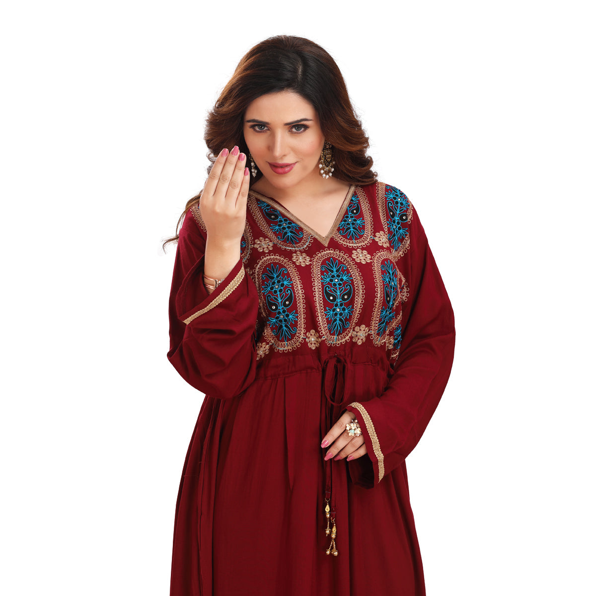 Blue Embroidered Maroon Rayon Gown - Elegant & Stylish DN-1162