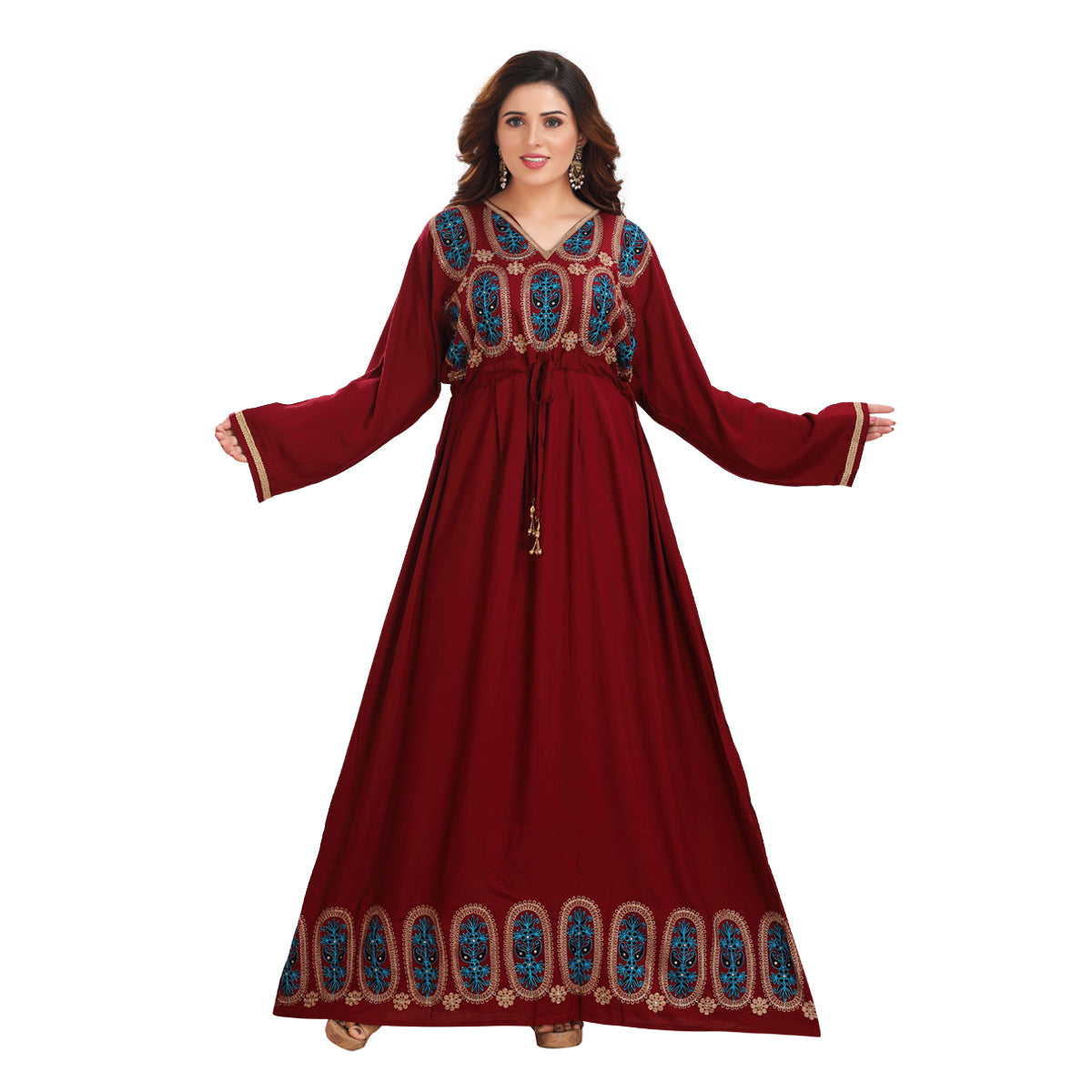 Blue Embroidered Maroon Rayon Gown - Elegant & Stylish DN-1162
