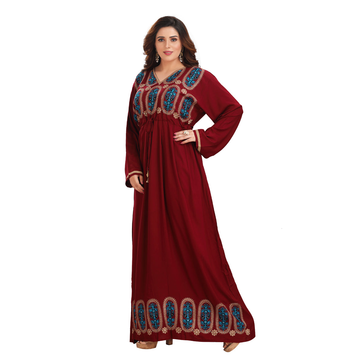 Blue Embroidered Maroon Rayon Gown - Elegant & Stylish DN-1162