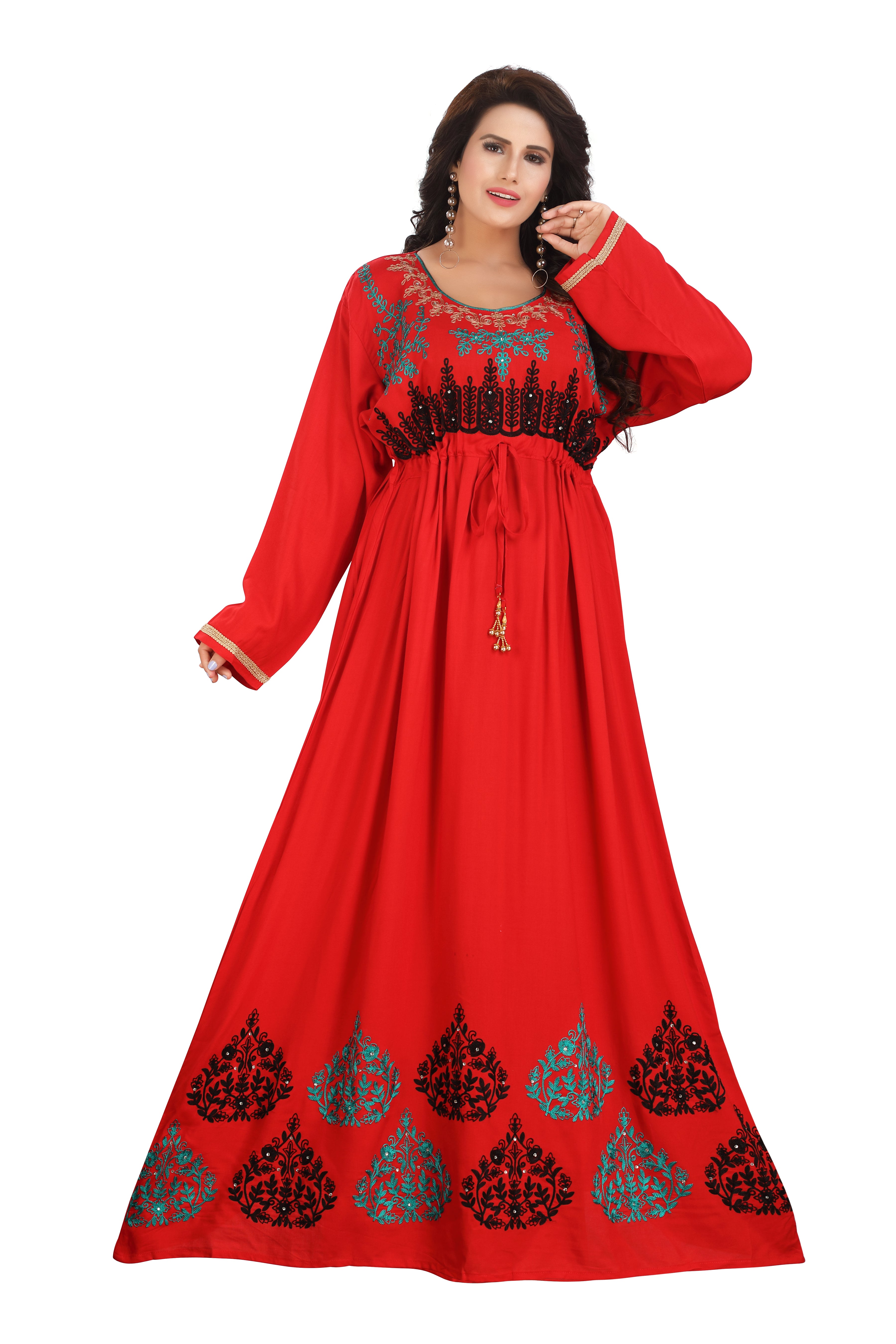 Red Embroidered Rayon Gown - Elegant & Comfortable DN-1164