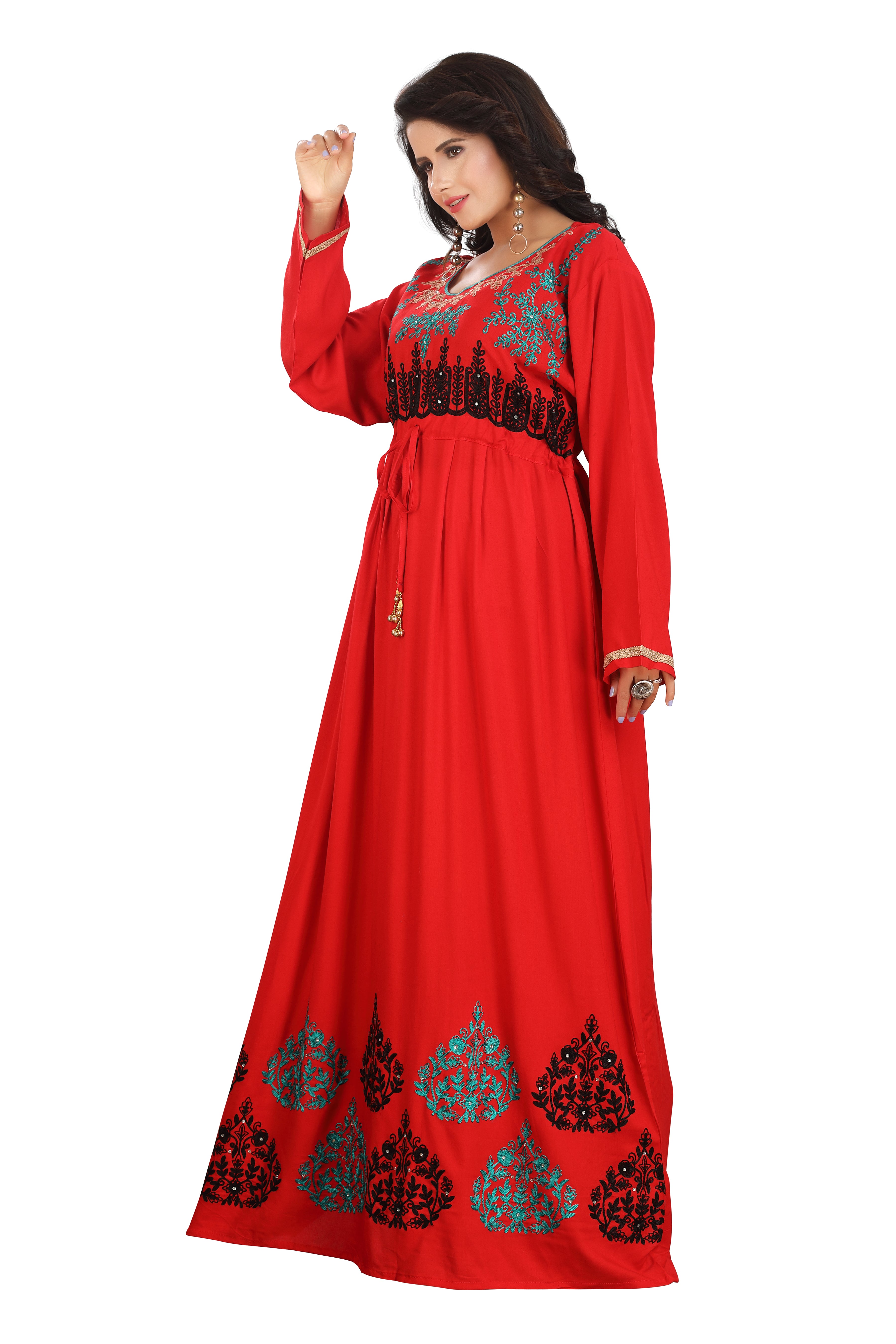 Red Embroidered Rayon Gown - Elegant & Comfortable DN-1164